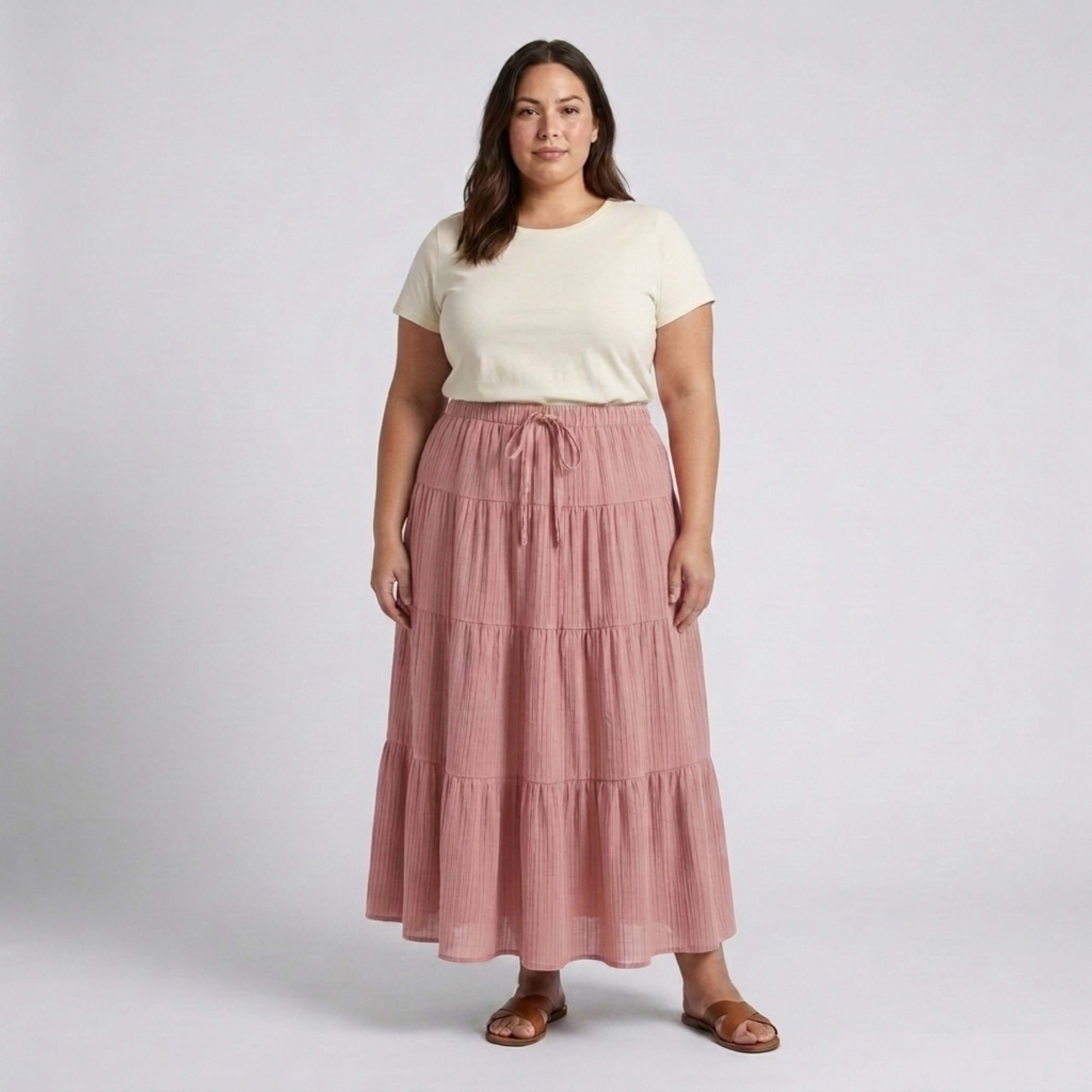 Jupe longue grande taille pour femme à panneaux et cordon de serrage