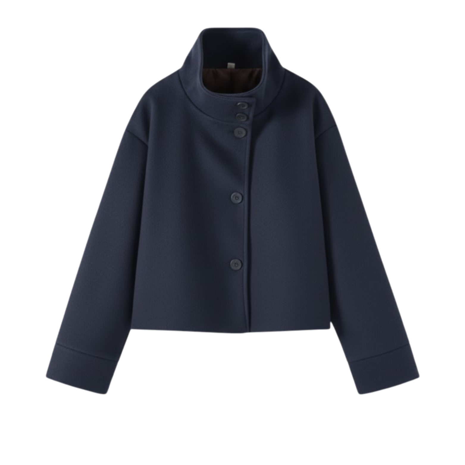 Manteau d’hiver pour femmes en laine à col montant, à simple boutonnage, coupe ample et manches longues