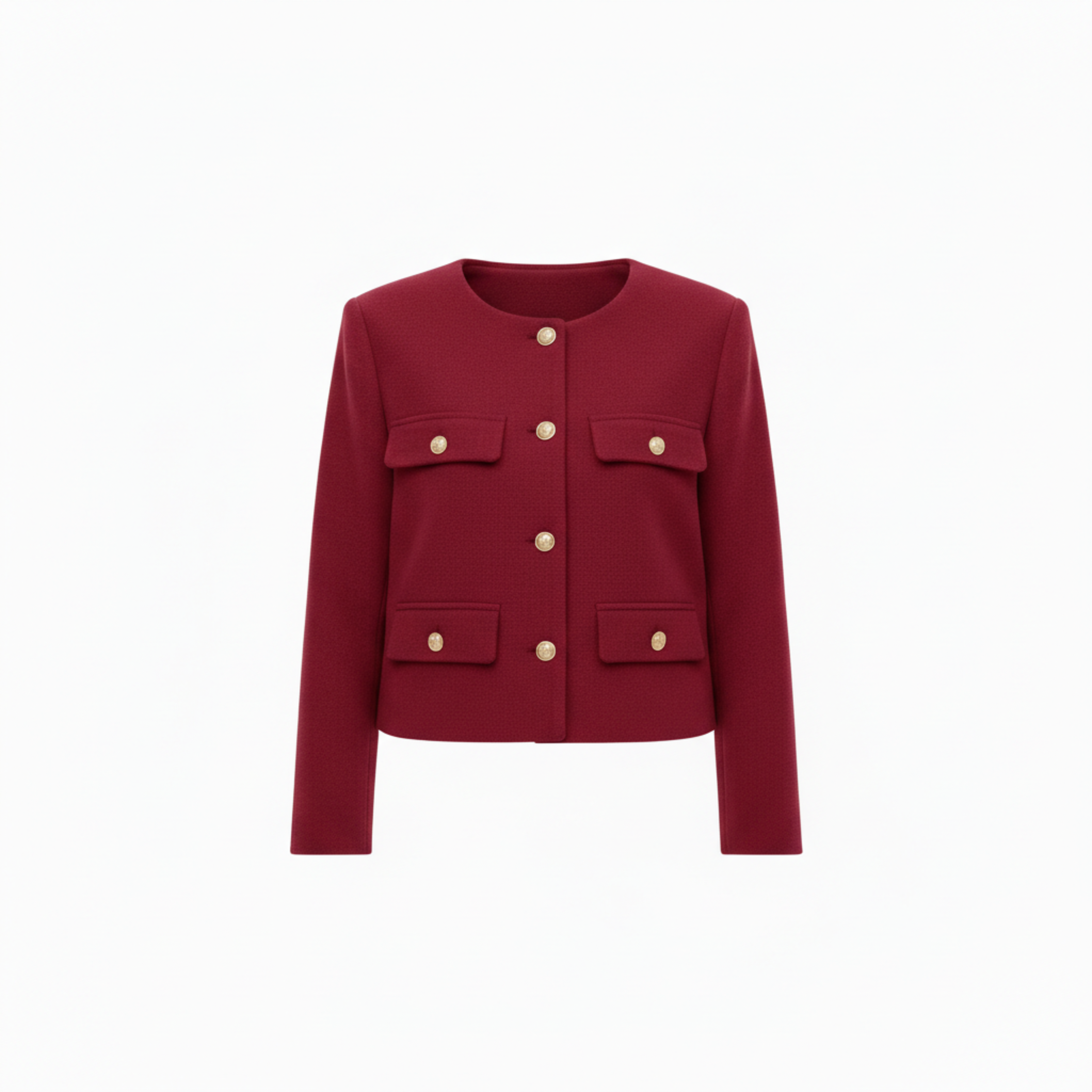 Veste en Polyester à Col Rond avec Boutons Dorés et Poches pour Femme