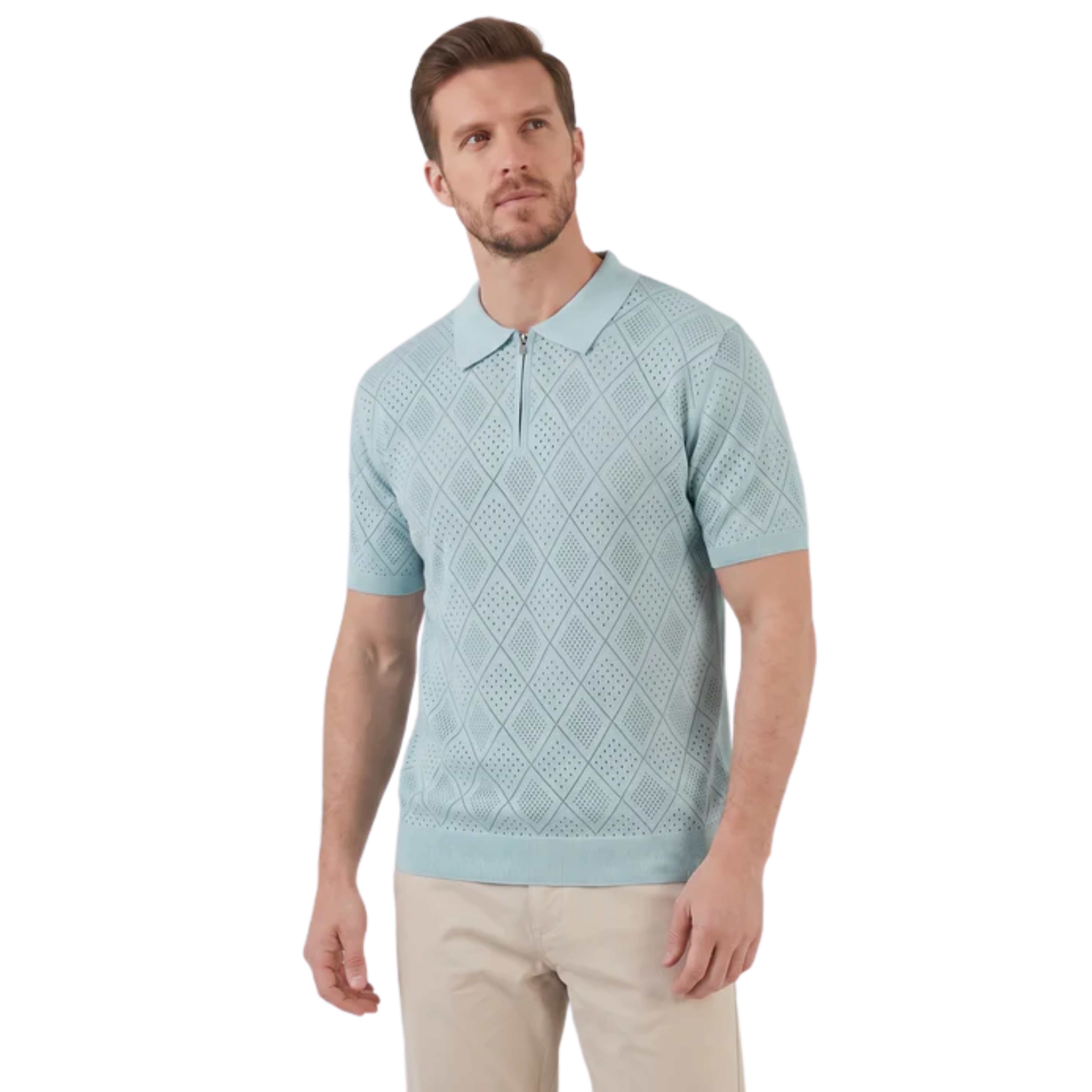 Polo homme en maille ajourée avec fermeture éclair — voyage