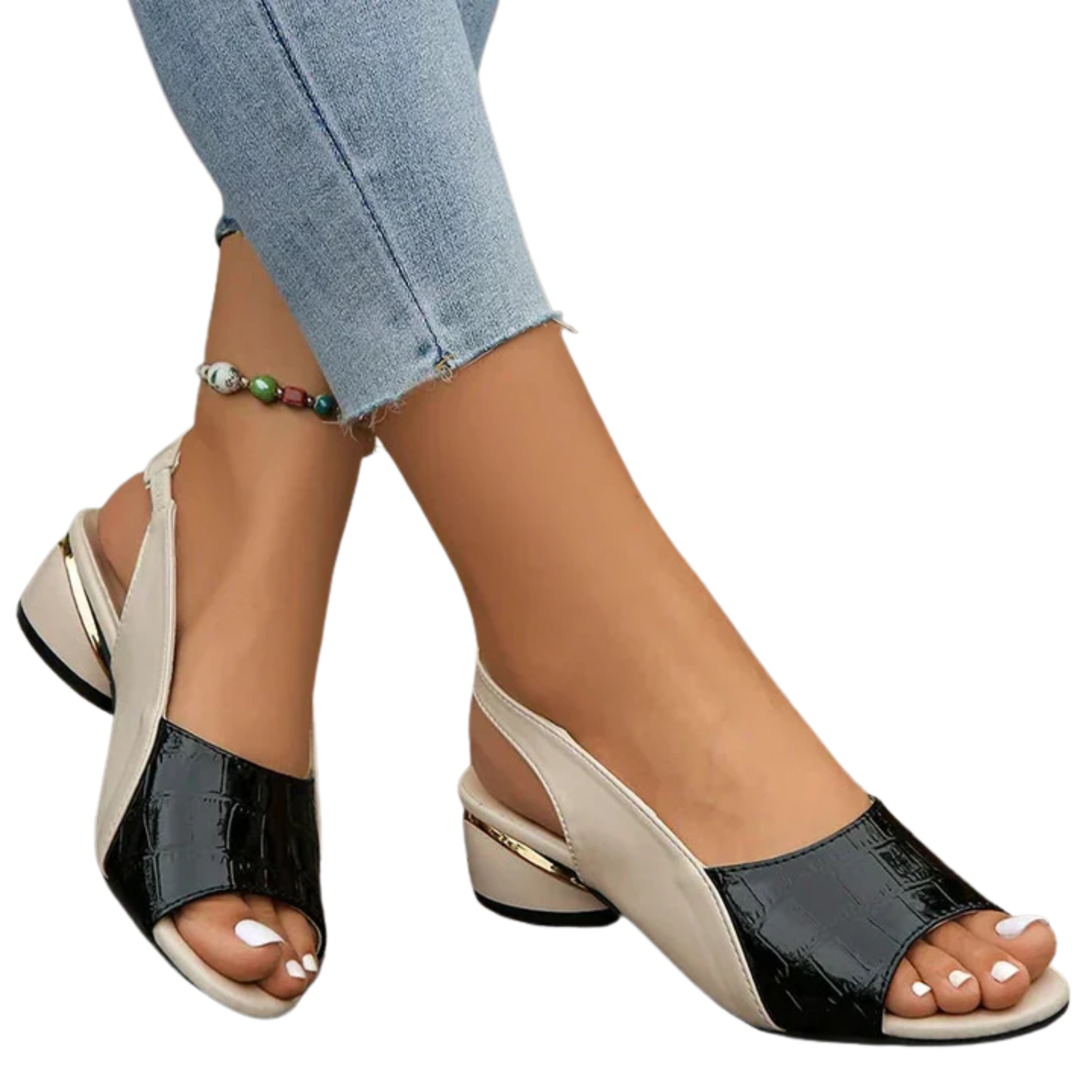 Nu-pieds slingback femme — talon carré et bout ouvert — bureau