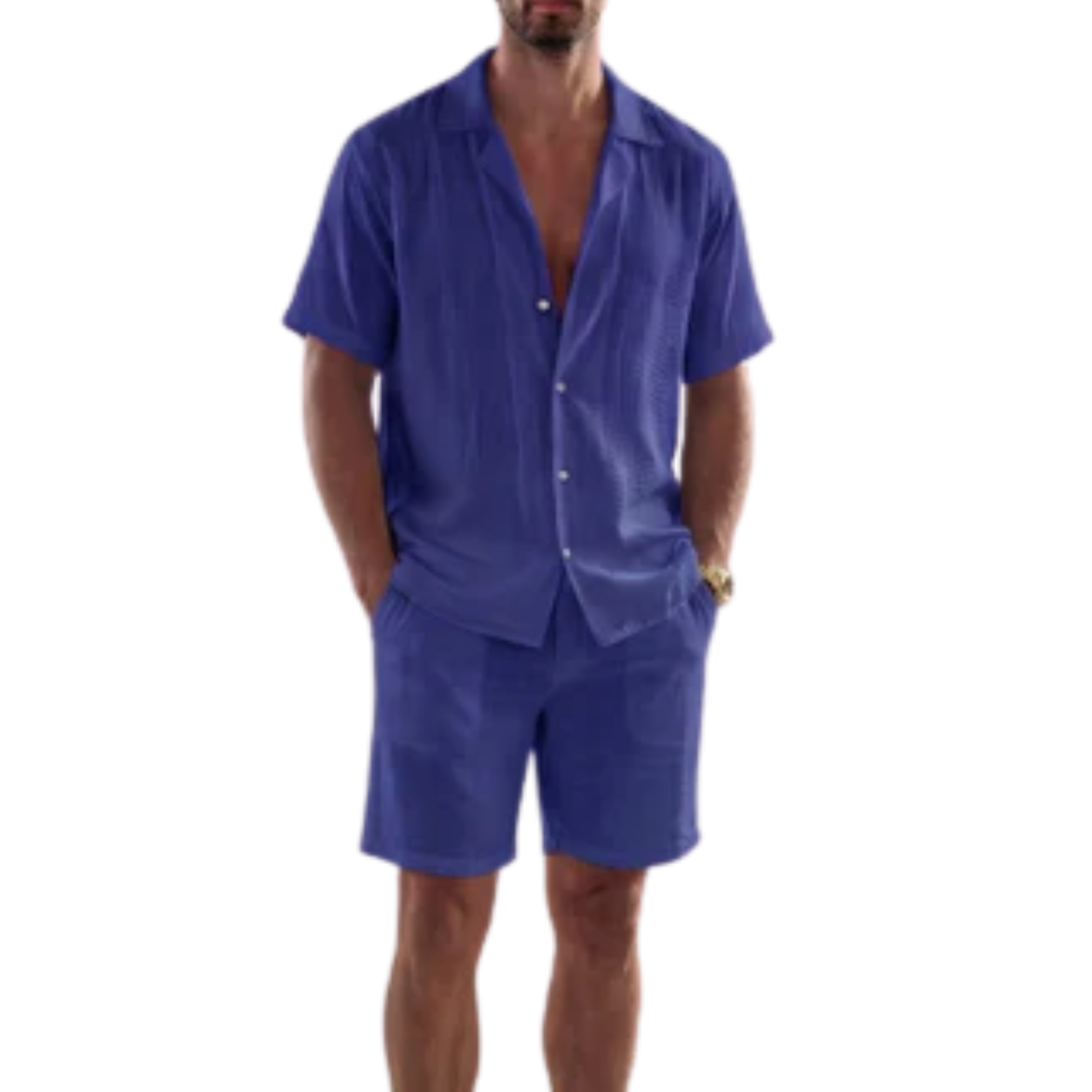 Ensemble en lin homme — chemise manches courtes et short — été et plage