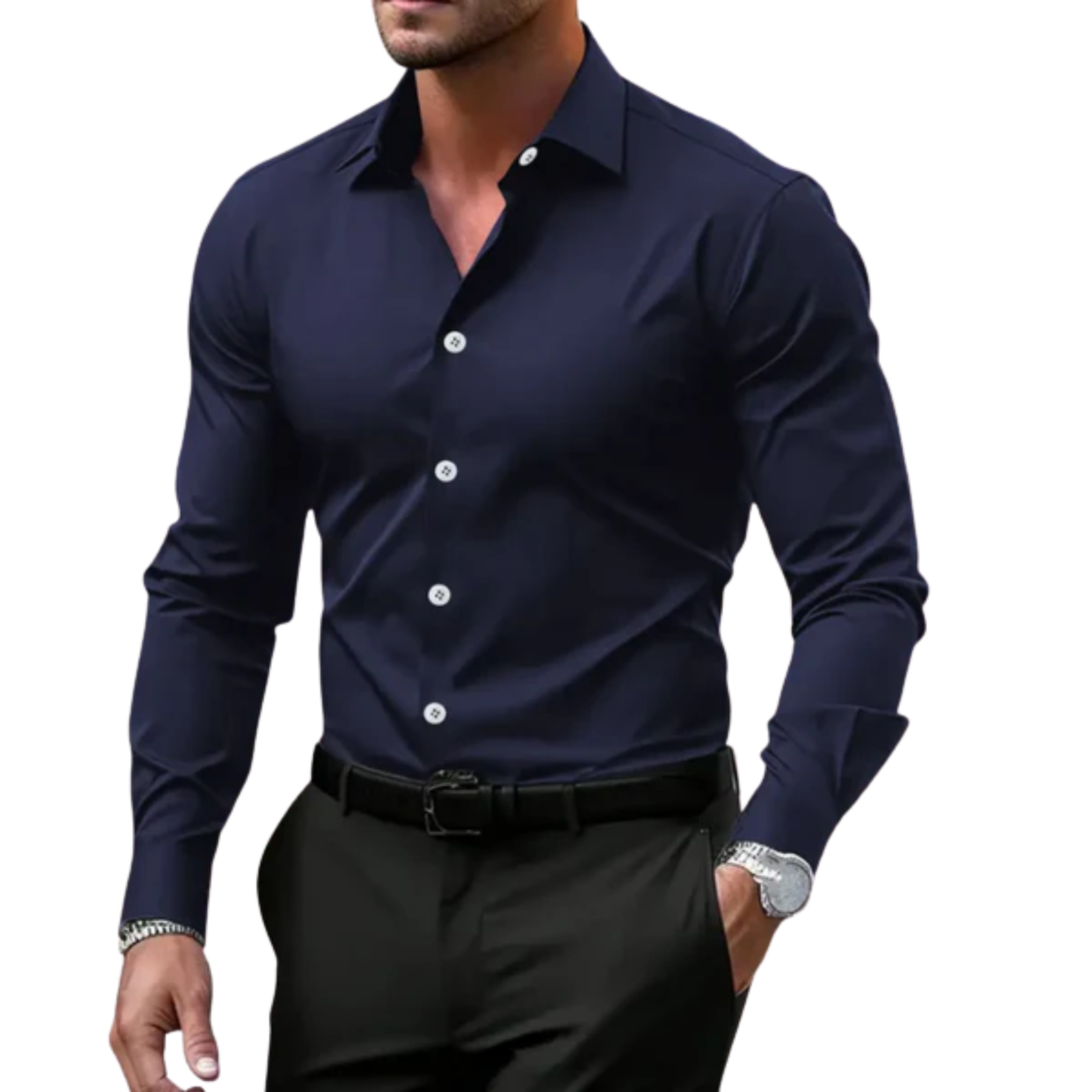 Chemise boutonnée homme — col à revers et manches longues — quotidien