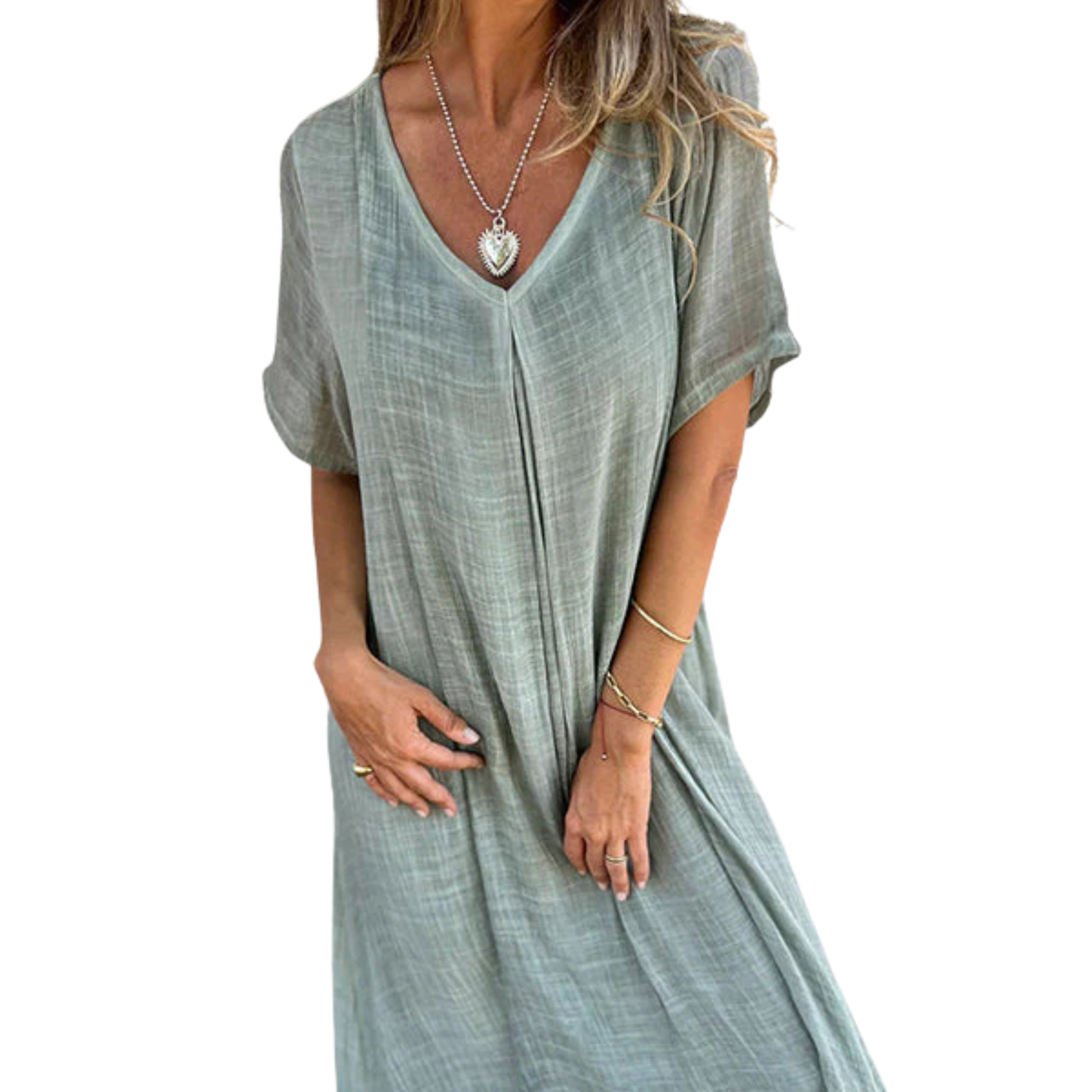 Robe kimono en lin pour femme avec col en v — plage
