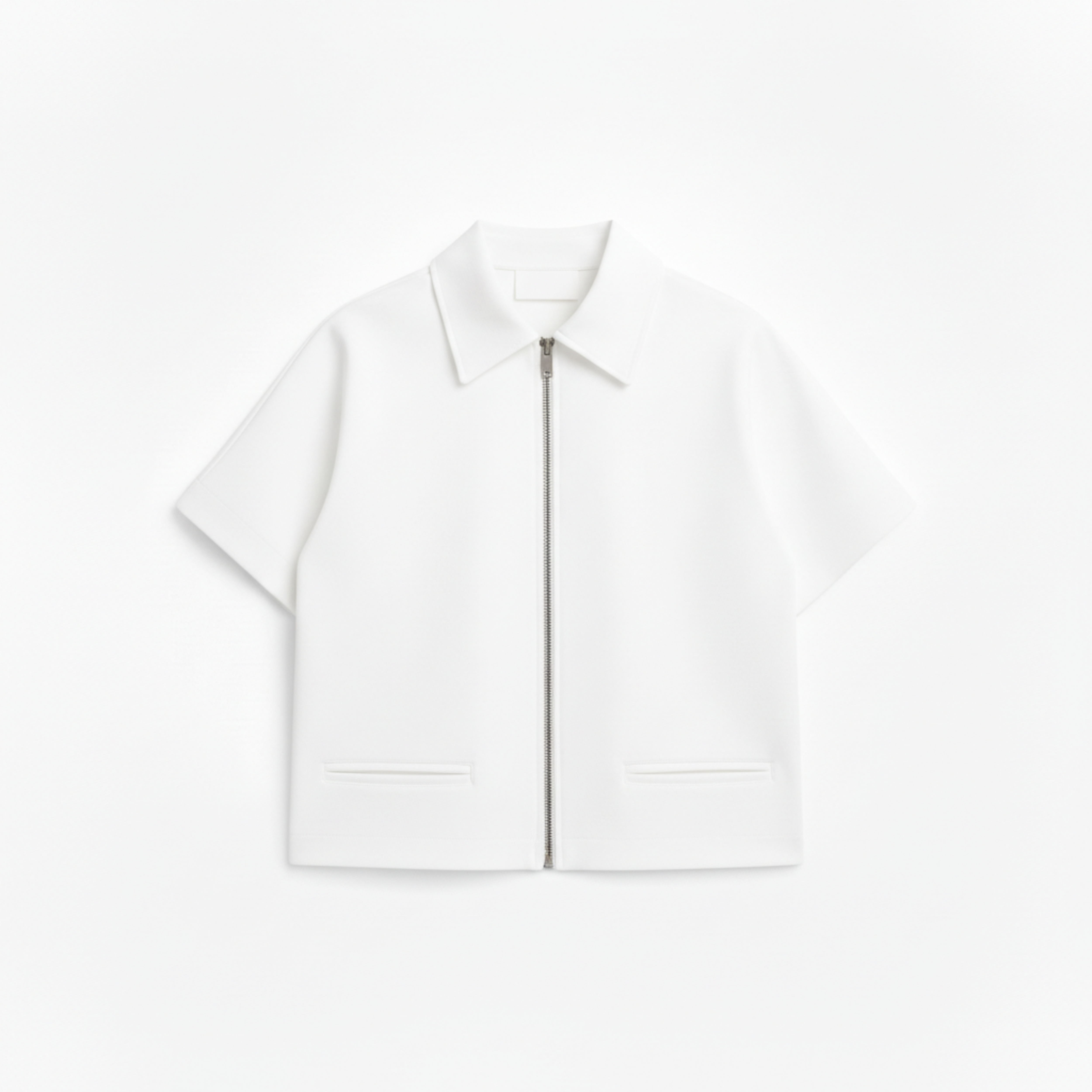 Veste Courte en Polyester à Manches Courtes avec Fermeture Éclair pour Femme