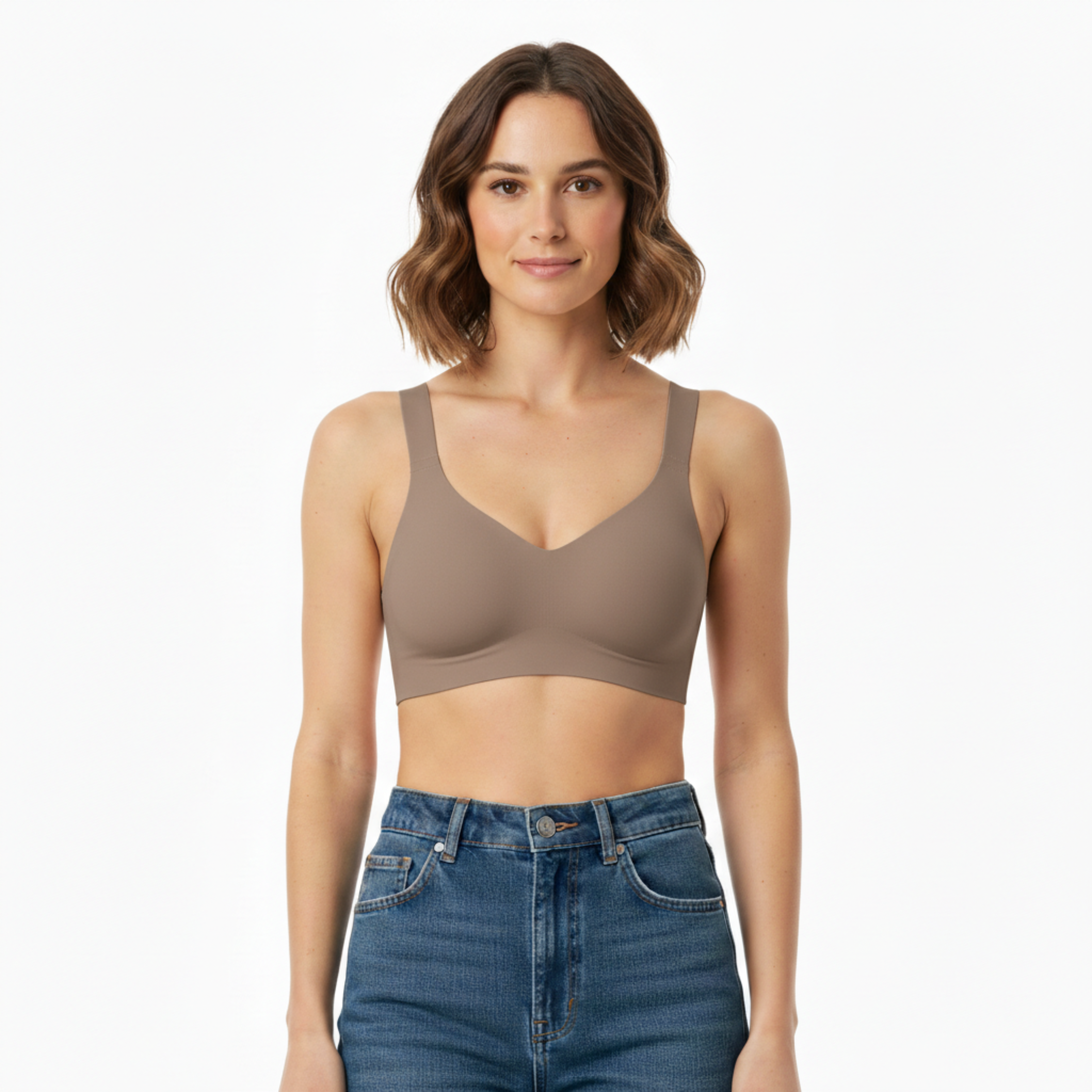 Soutien-gorge push-up sans armature et sans couture pour femmes avec bretelles réglables et fermeture à quatre agrafes
