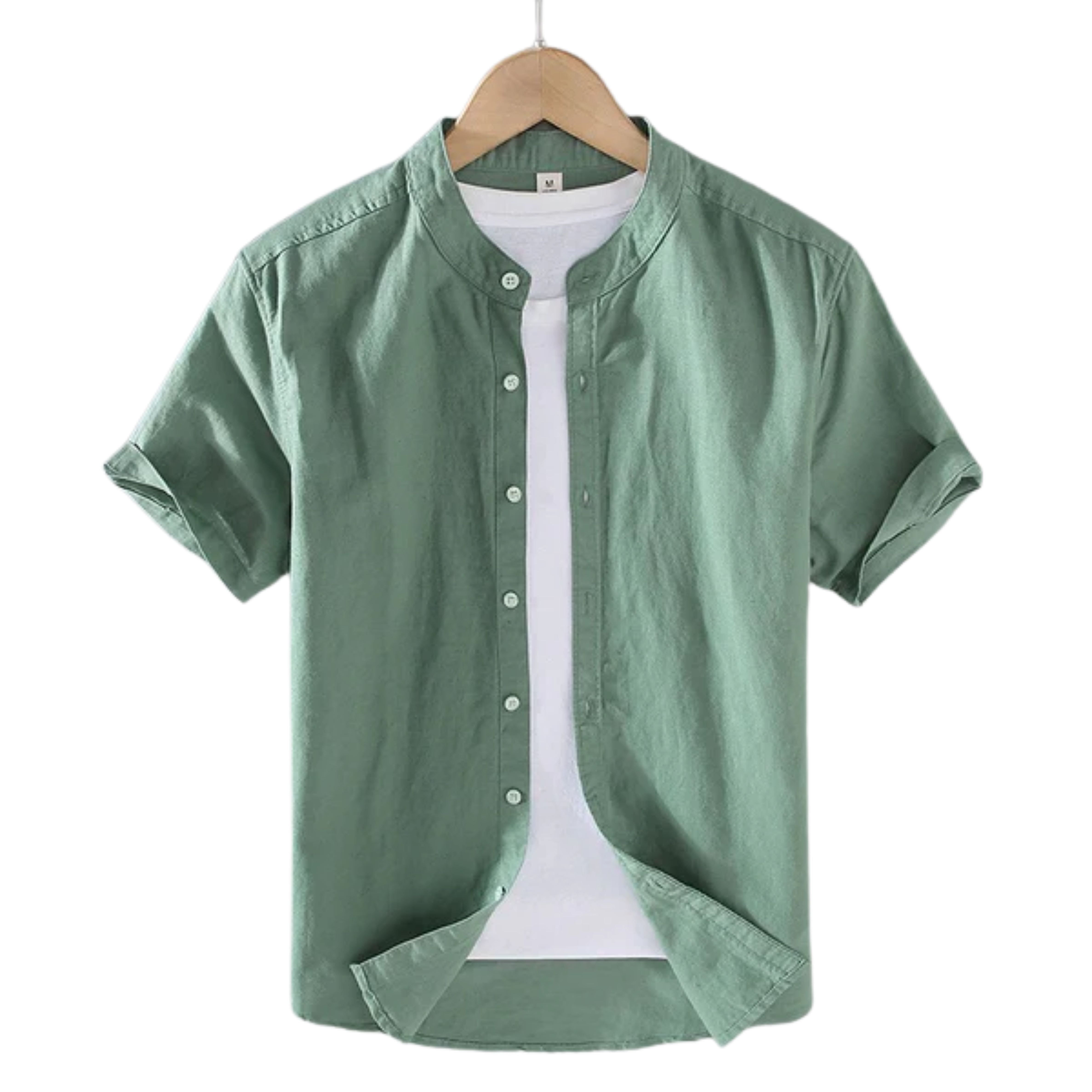 Chemise en lin pour homme — col officier à manches courtes — tenue décontractée de plage