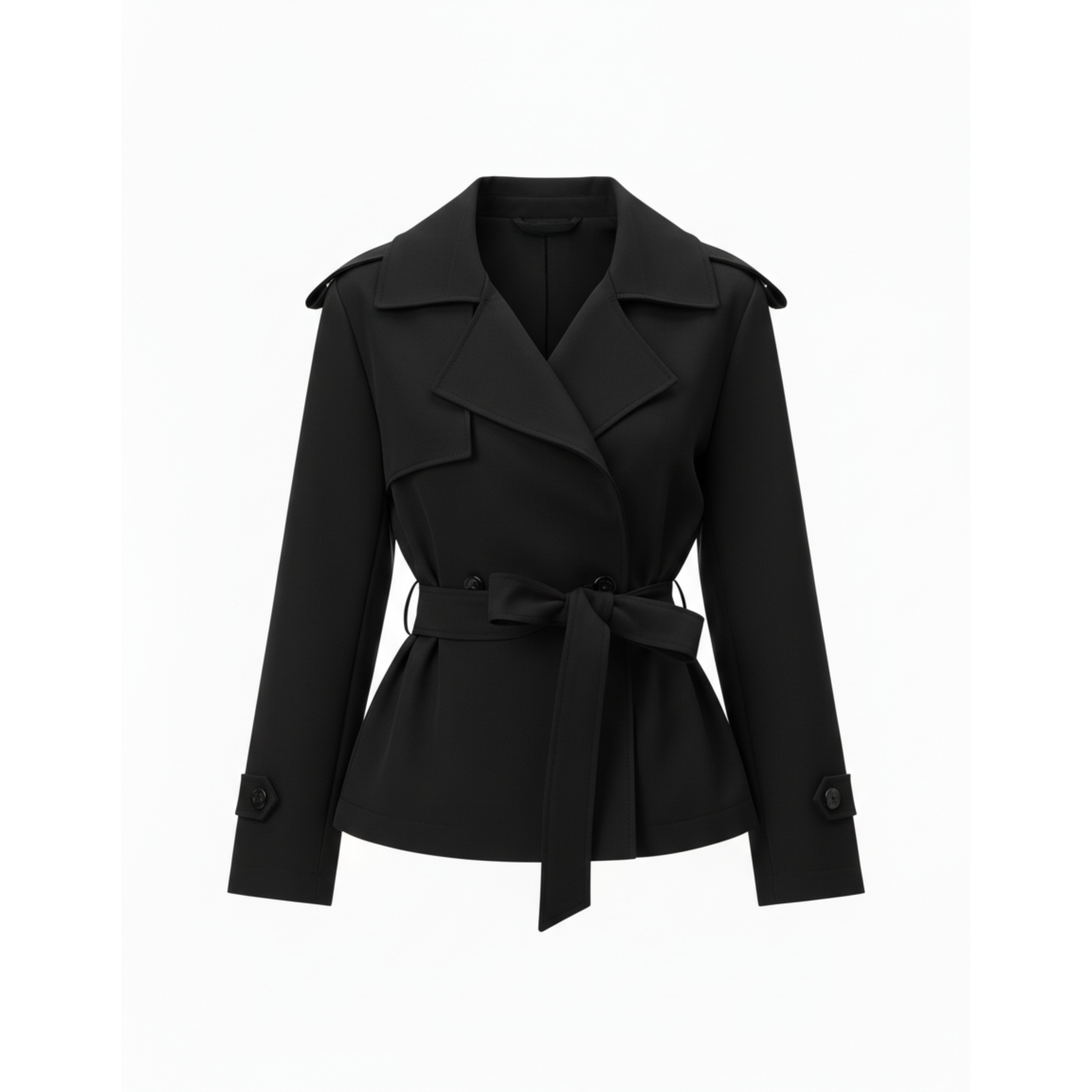 Trench-Coat Court en Polyester avec Ceinture et Col à Revers pour Femme