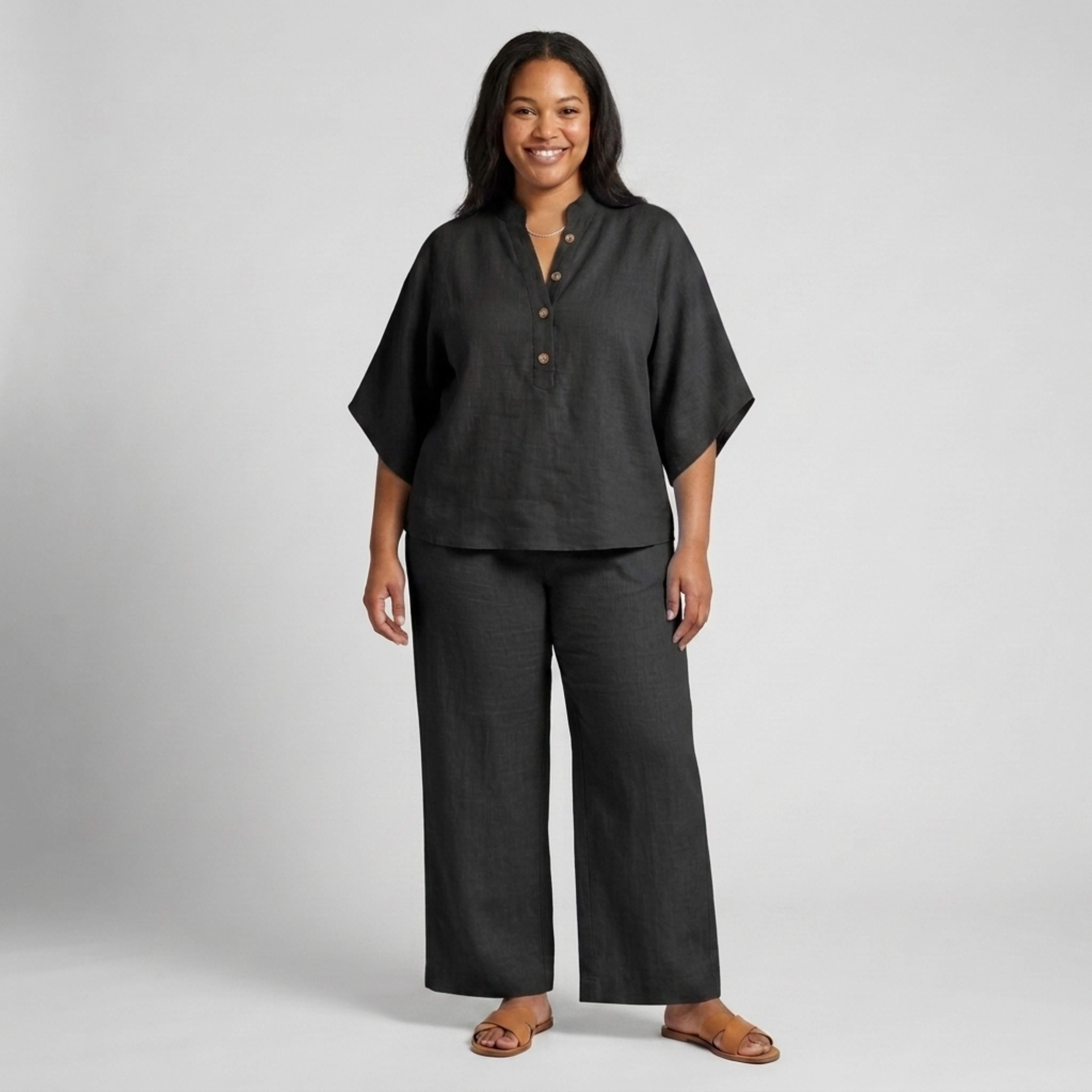 Ensemble lin grande taille deux pièces pour femme
