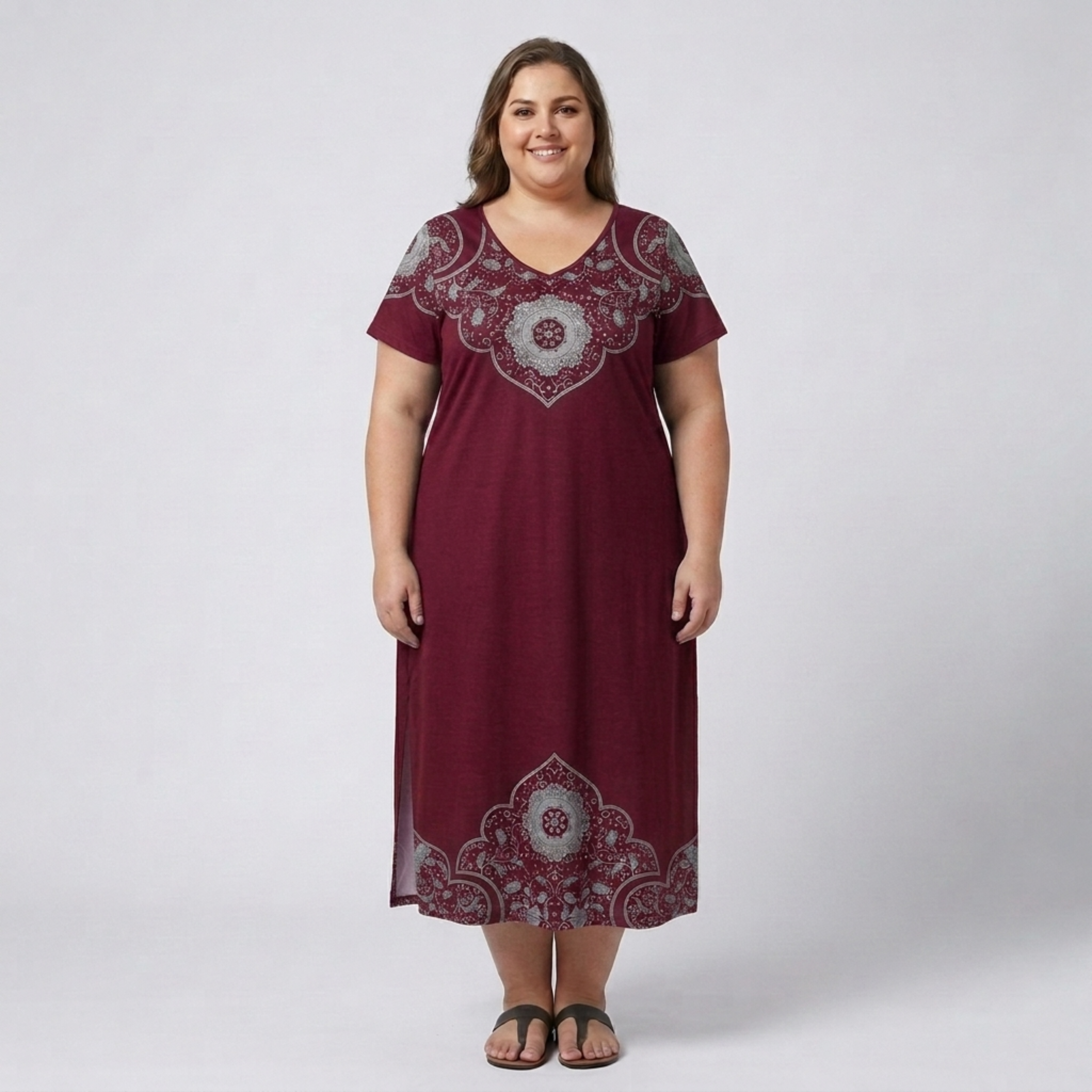 Robe longue grande taille pour femme imprimée à col en V