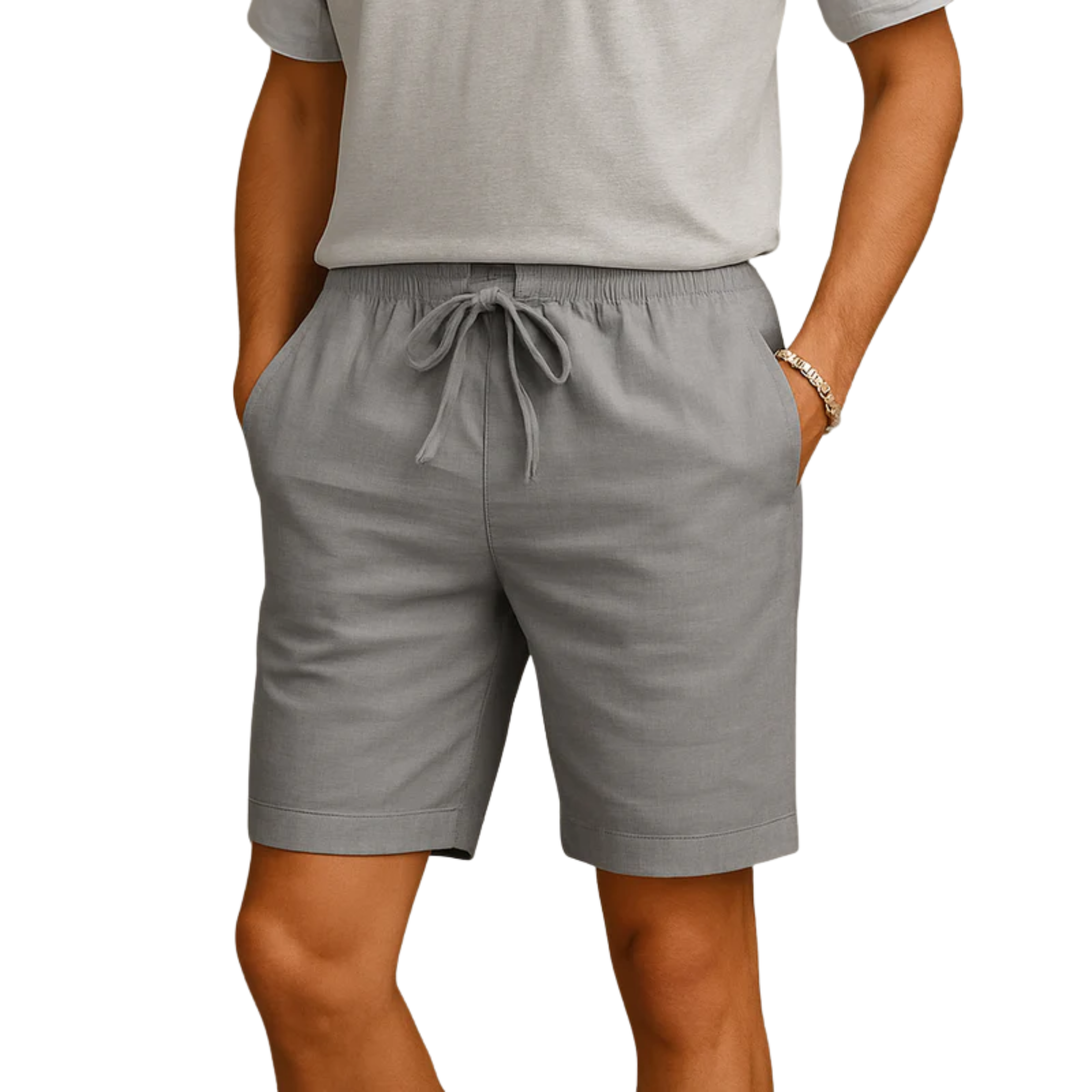 Short en Lin pour Homme avec Taille Élastiquée et Coupe Droite Décontractée