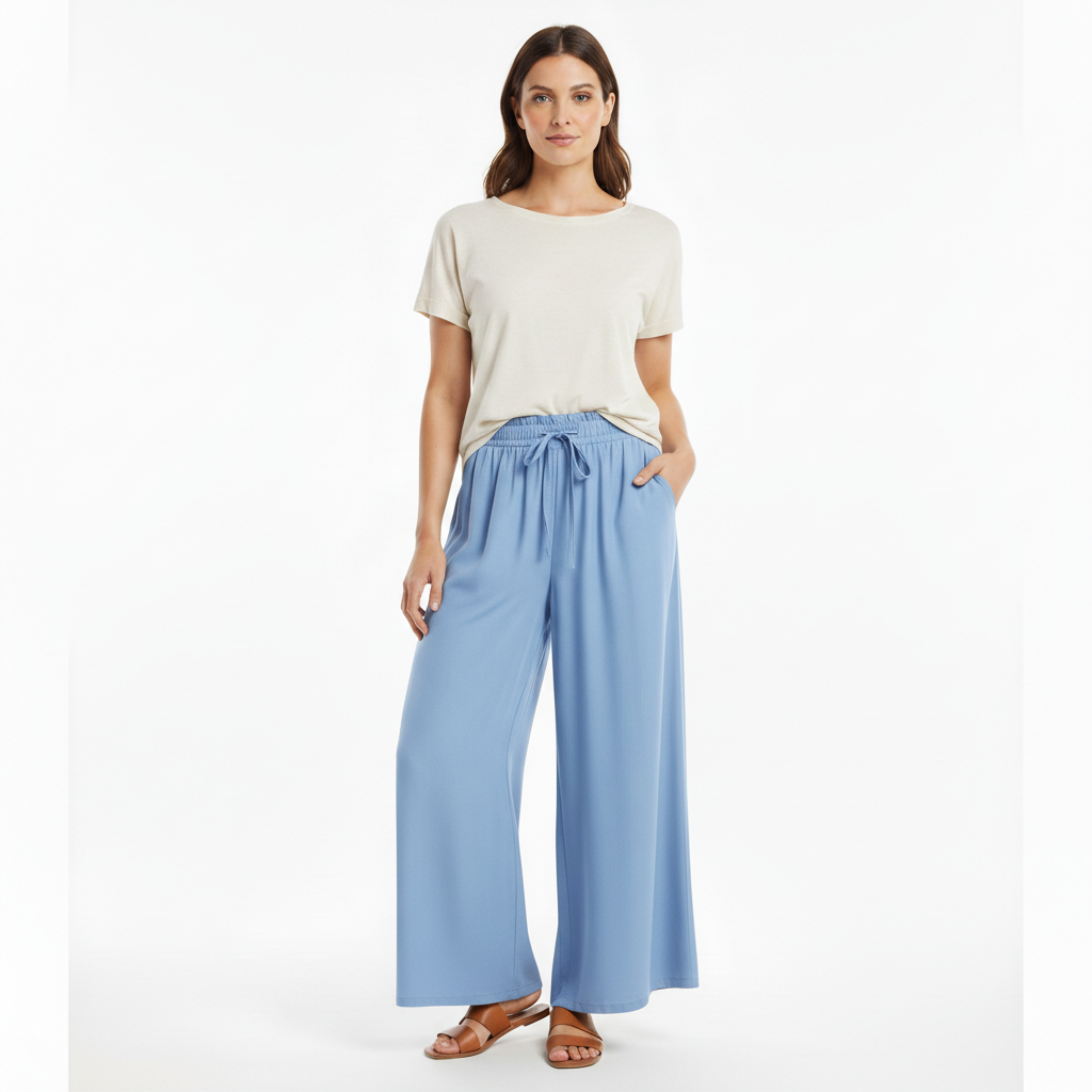 Pantalon ample à jambes larges pour femmes avec taille élastique et poches