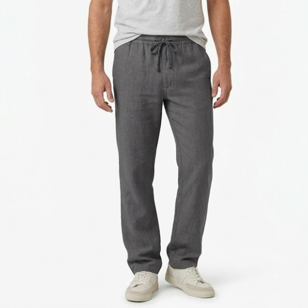 Pantalon en Coton et Lin pour Hommes avec Taille Élastique et Poches Arrière