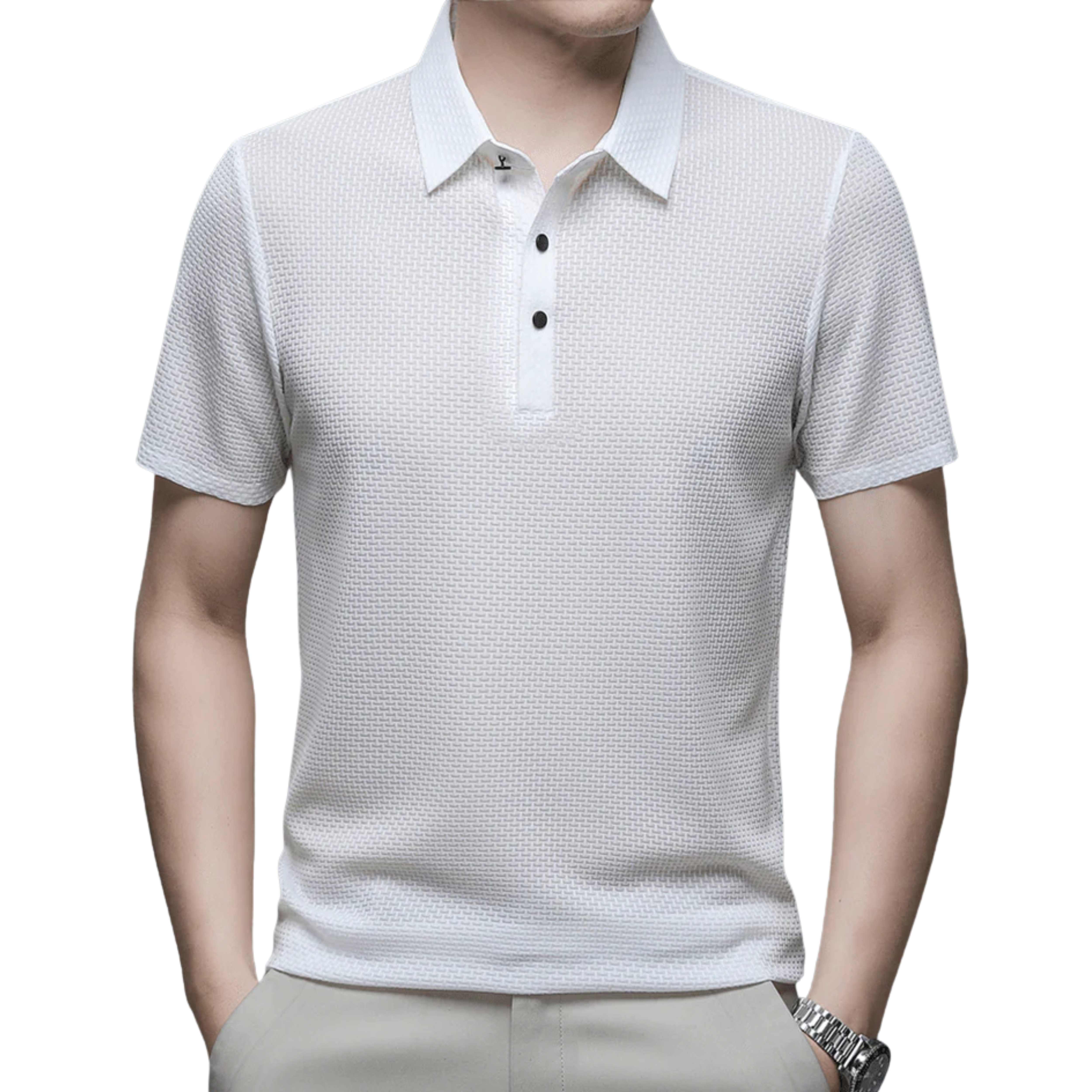 Polo homme à texture gaufrée et manches courtes — bureau & détente