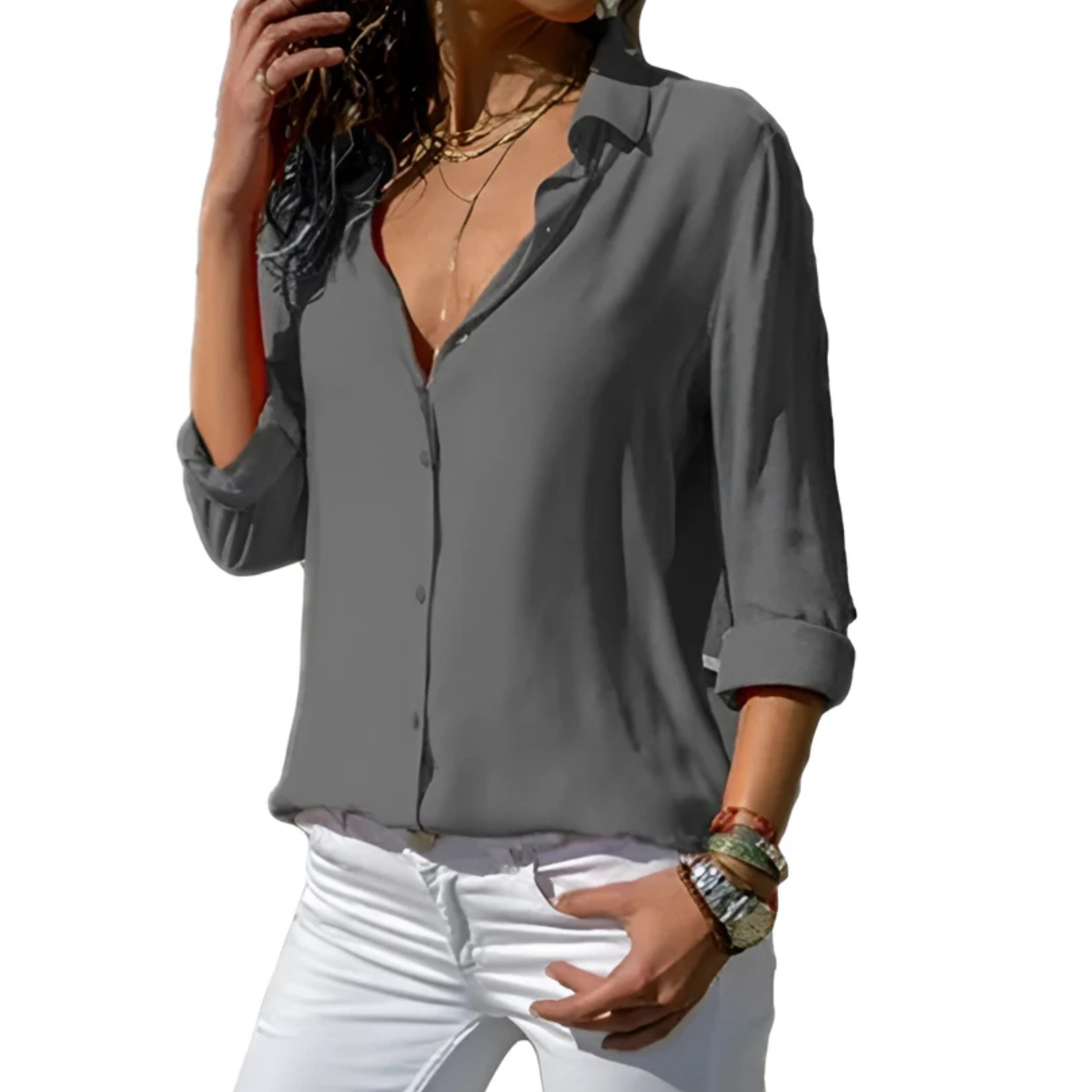 Blouse fluide femme en soie — décolleté en v — bureau et soirée