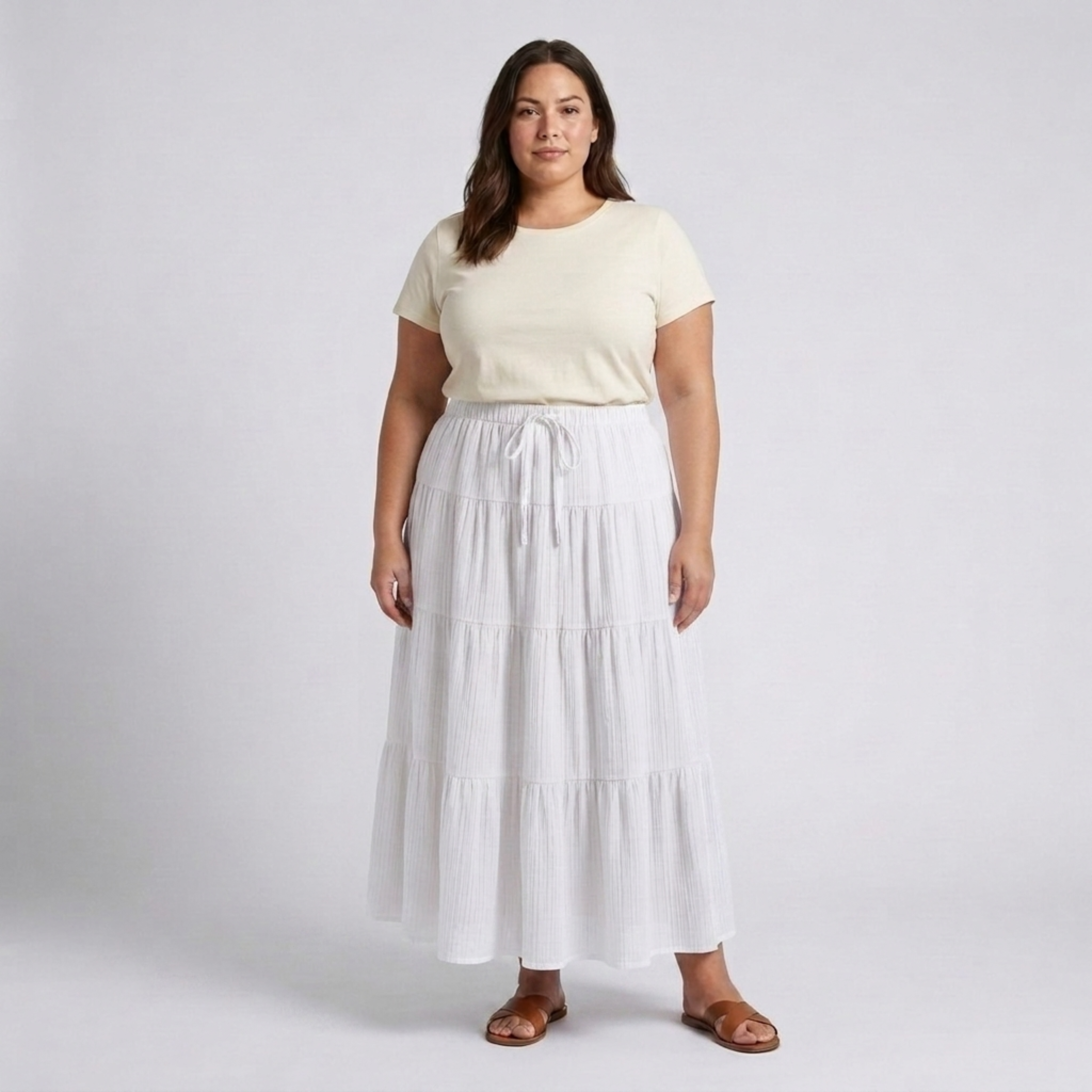 Jupe longue grande taille pour femme à panneaux et cordon de serrage