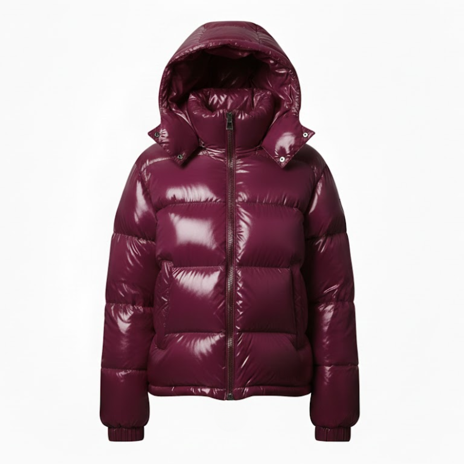 Veste Femme Matelassée Brillante à Capuche, Fermeture Zippée Montante, Chaude et Douillette