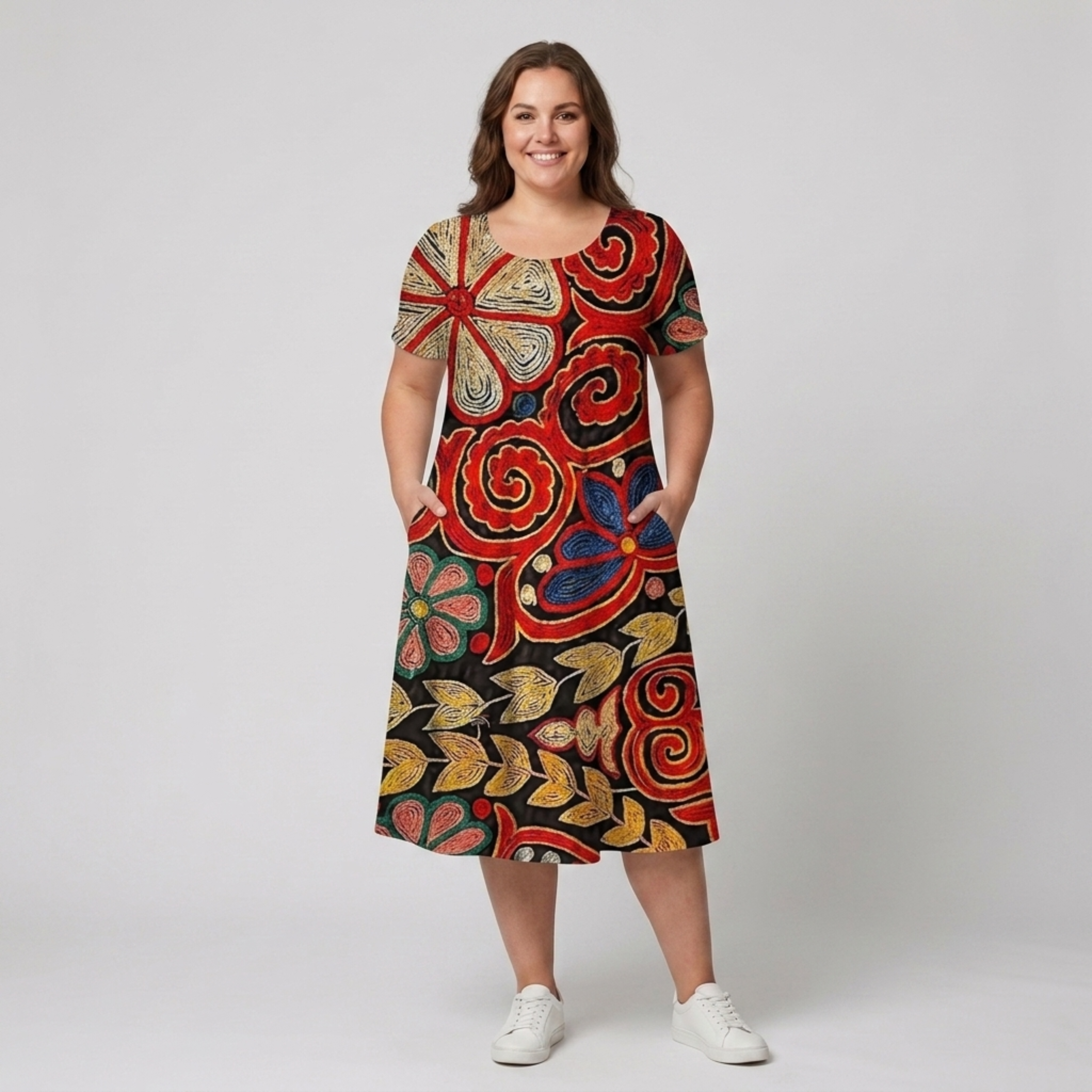 Robe mi-longue imprimée décontractée