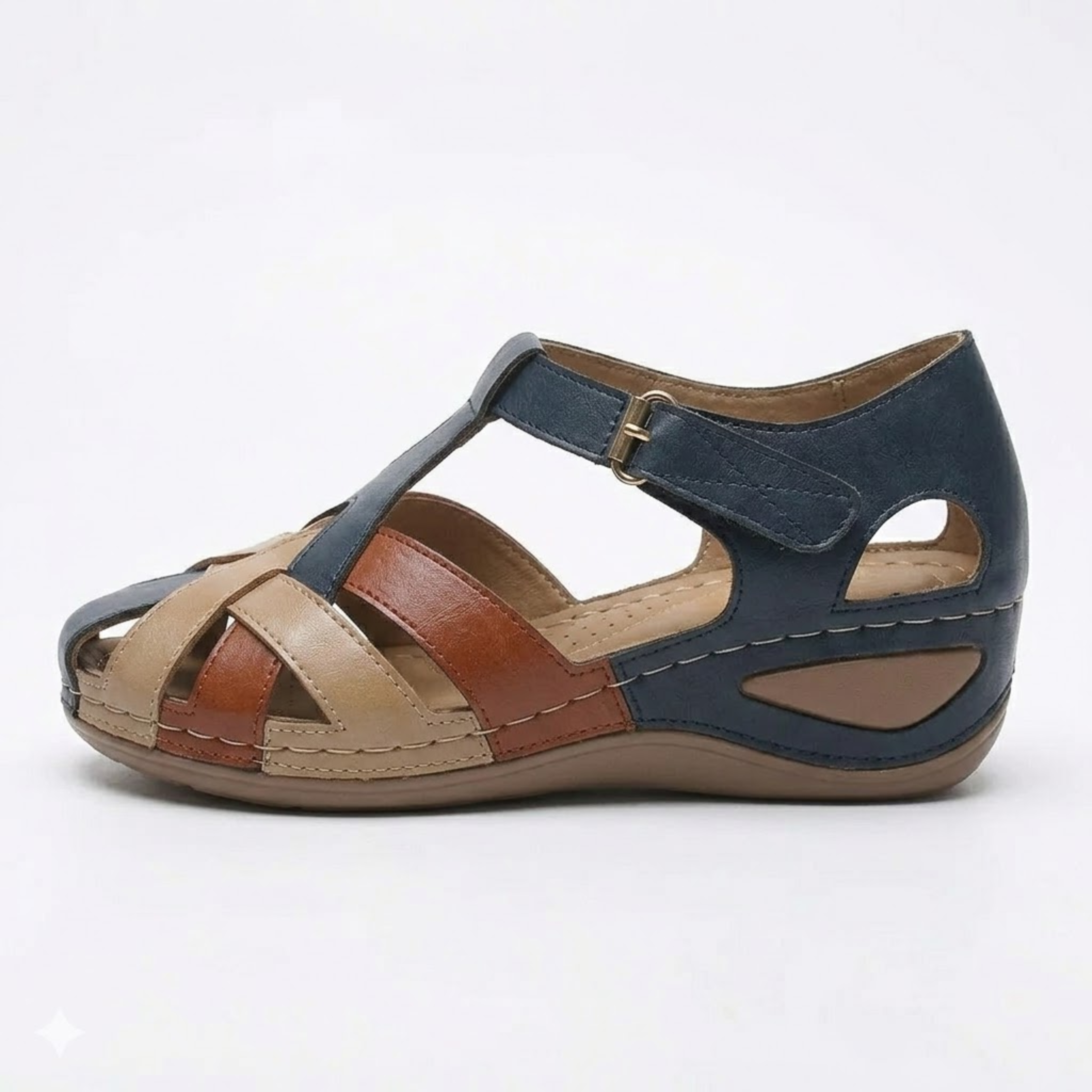 Sandales Gladiator pour Femmes en Cuir PU à Bout Fermé avec Semelle à Bas Compensé