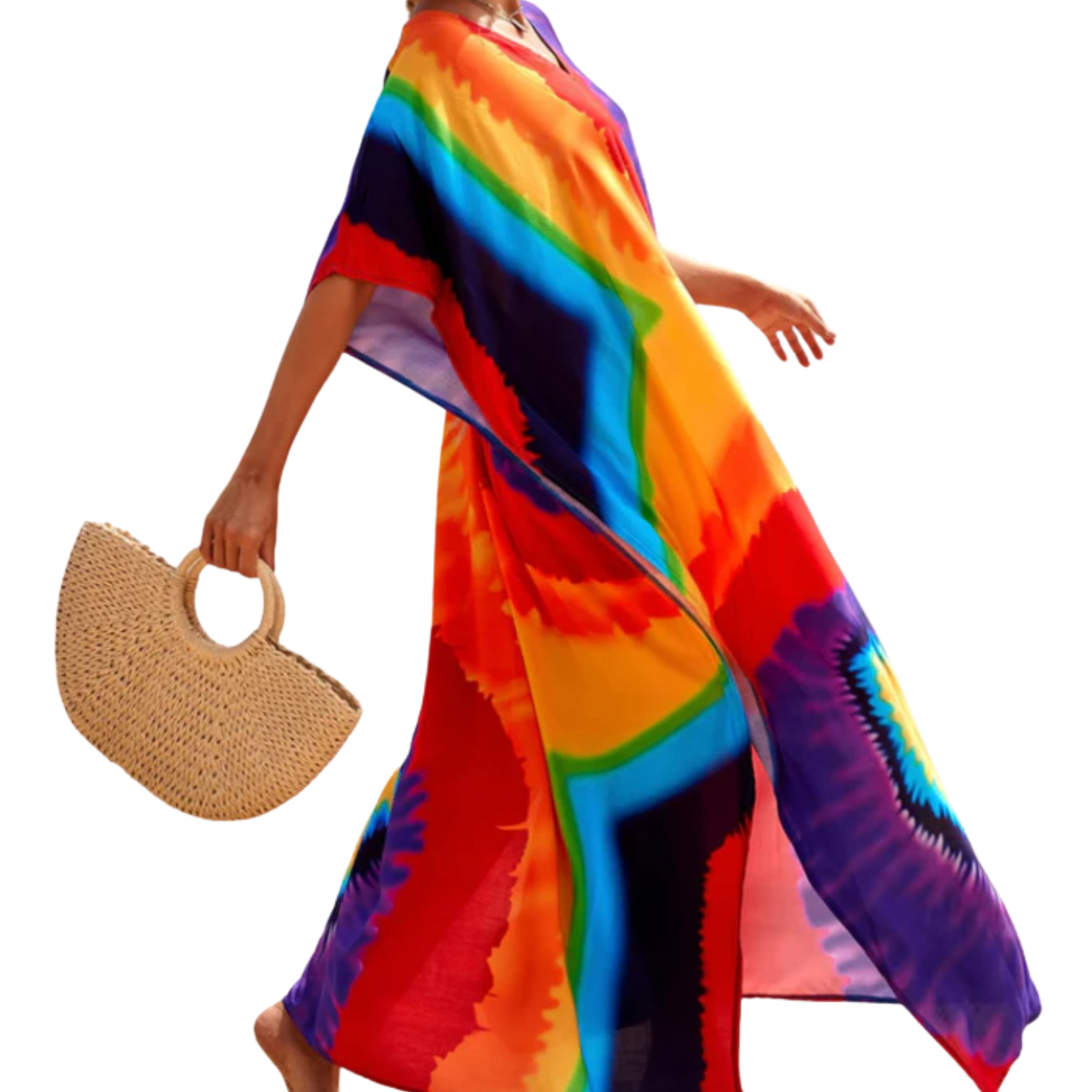 Robe kaftan kimono grande taille — coupe ample — plage et voyage