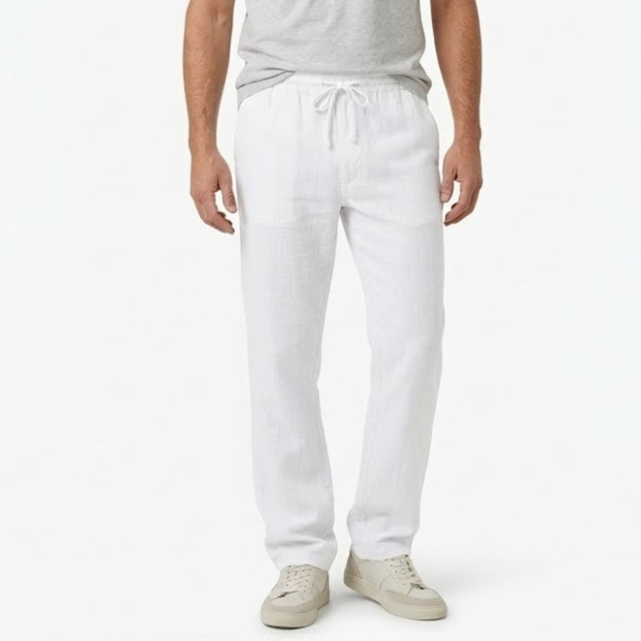 Pantalon en Coton et Lin pour Hommes avec Taille Élastique et Poches Arrière
