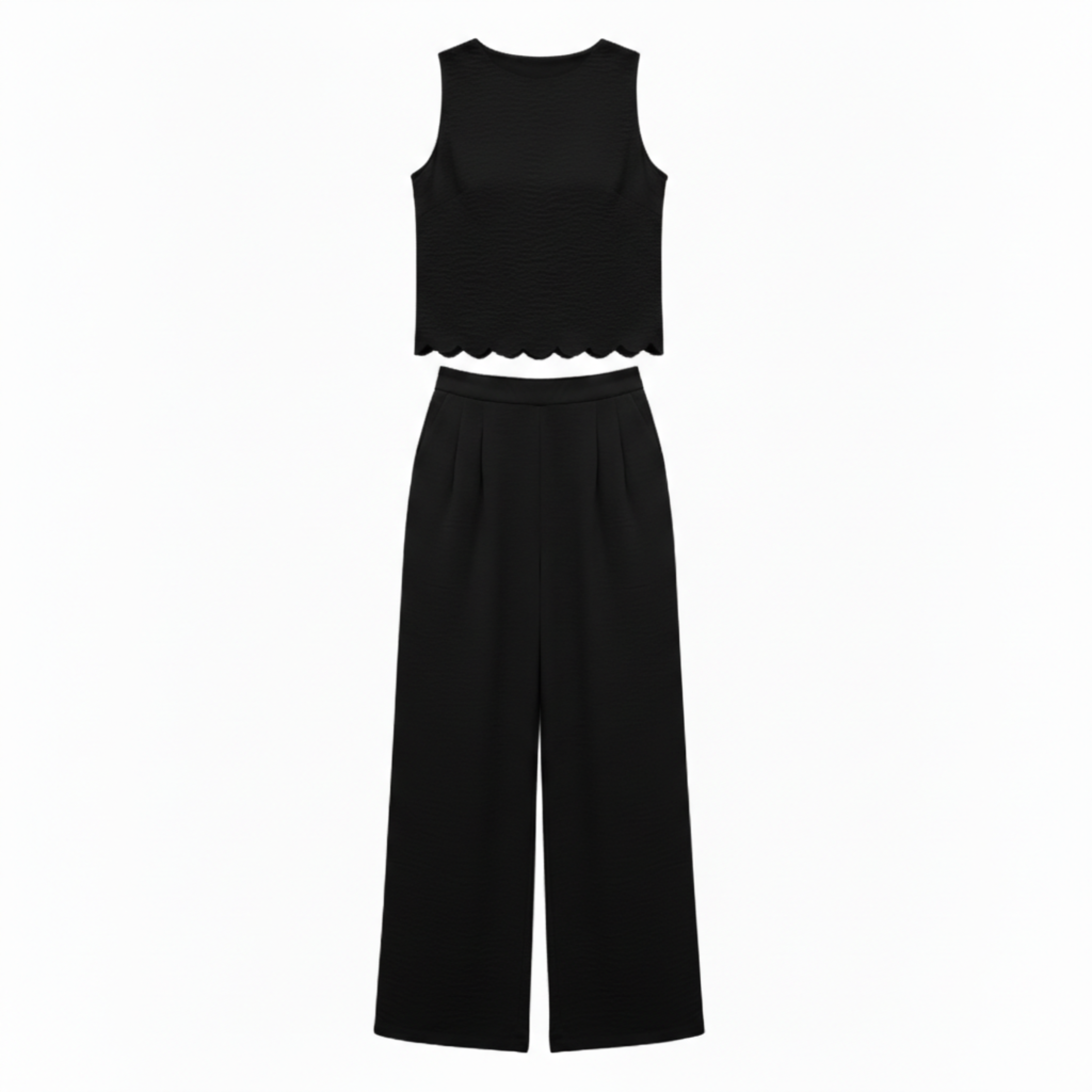 Ensemble deux pièces pour femmes : top sans manches à bordure coquillage et pantalon large longueur cheville