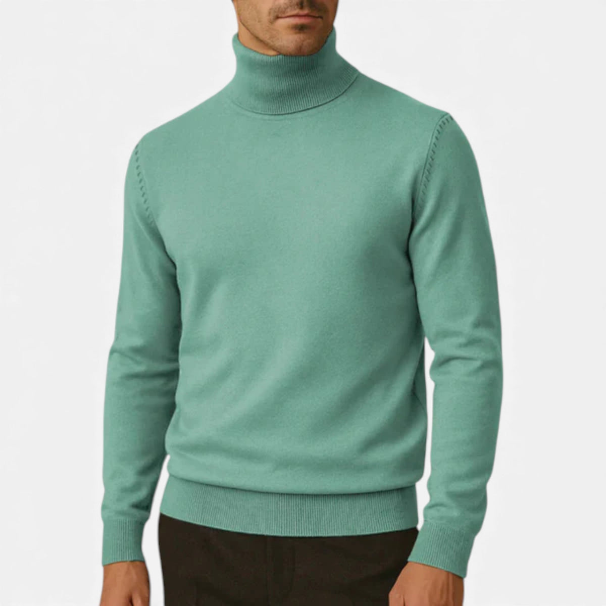 Men's Acrylic Sweater – Turtleneck and Ribbed Edges, Slim Fit