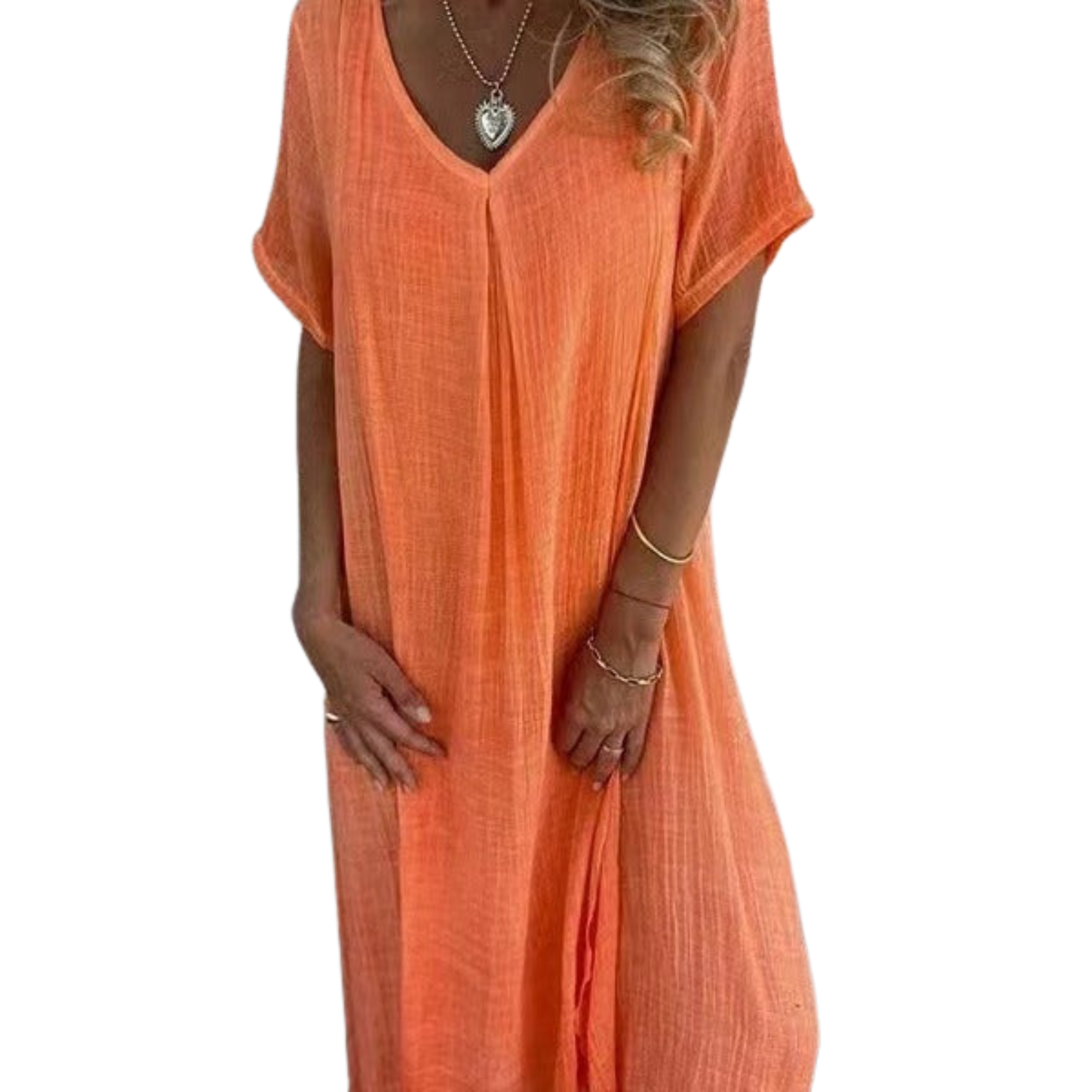 Robe kimono en lin pour femme avec col en v — plage
