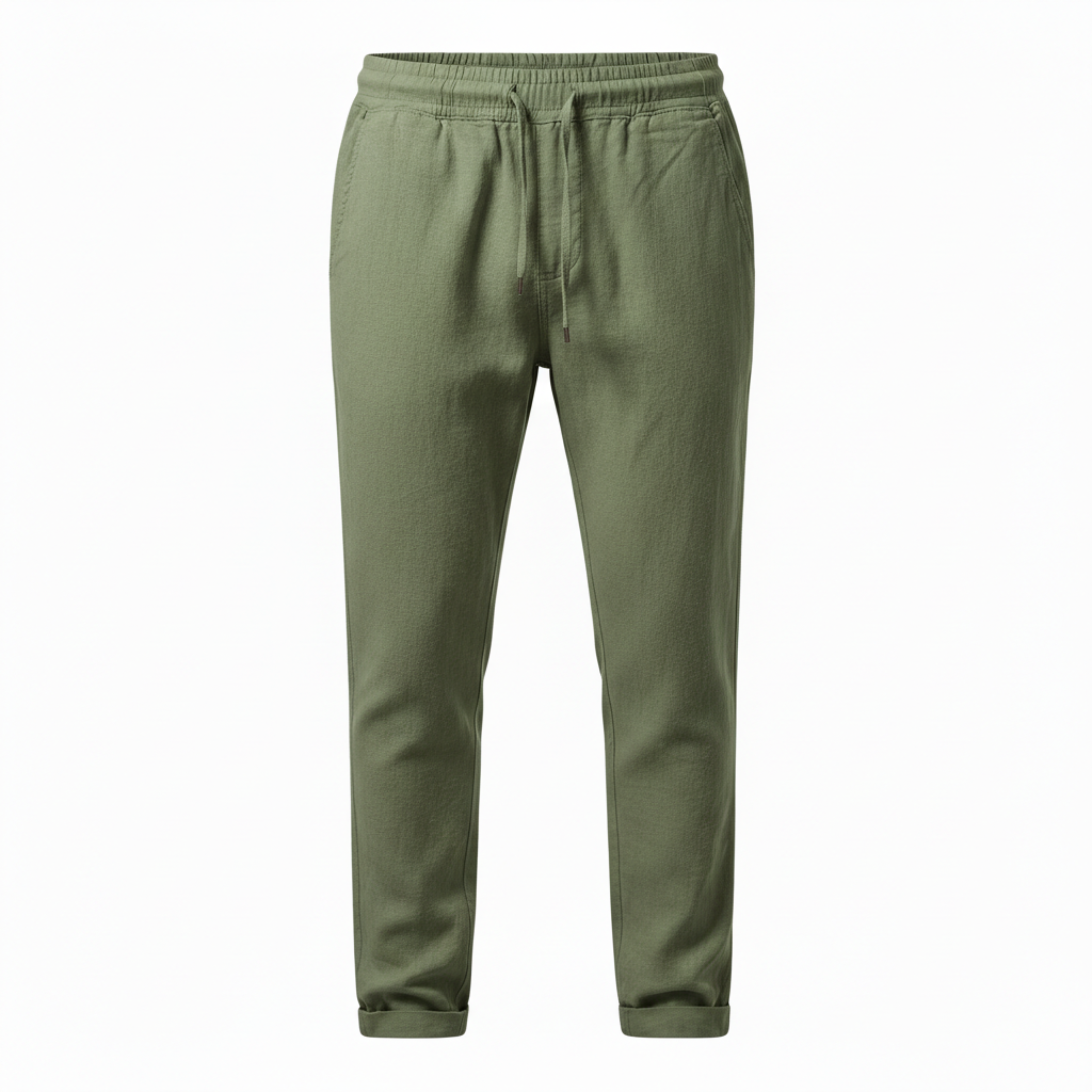 Pantalon en Coton et Lin pour Homme avec Taille Élastique et Coupe Droite Décontractée