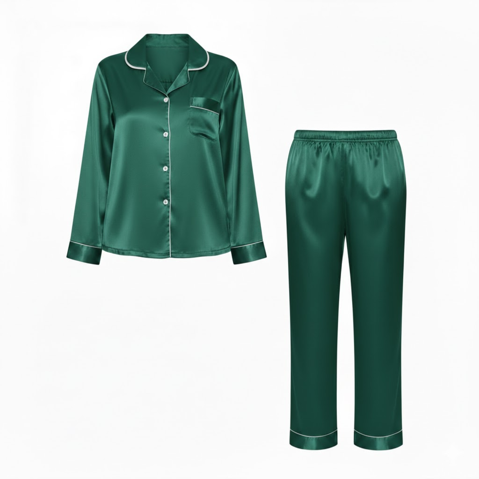 Ensemble pyjama en satin pour femme avec chemise à manches longues et pantalon