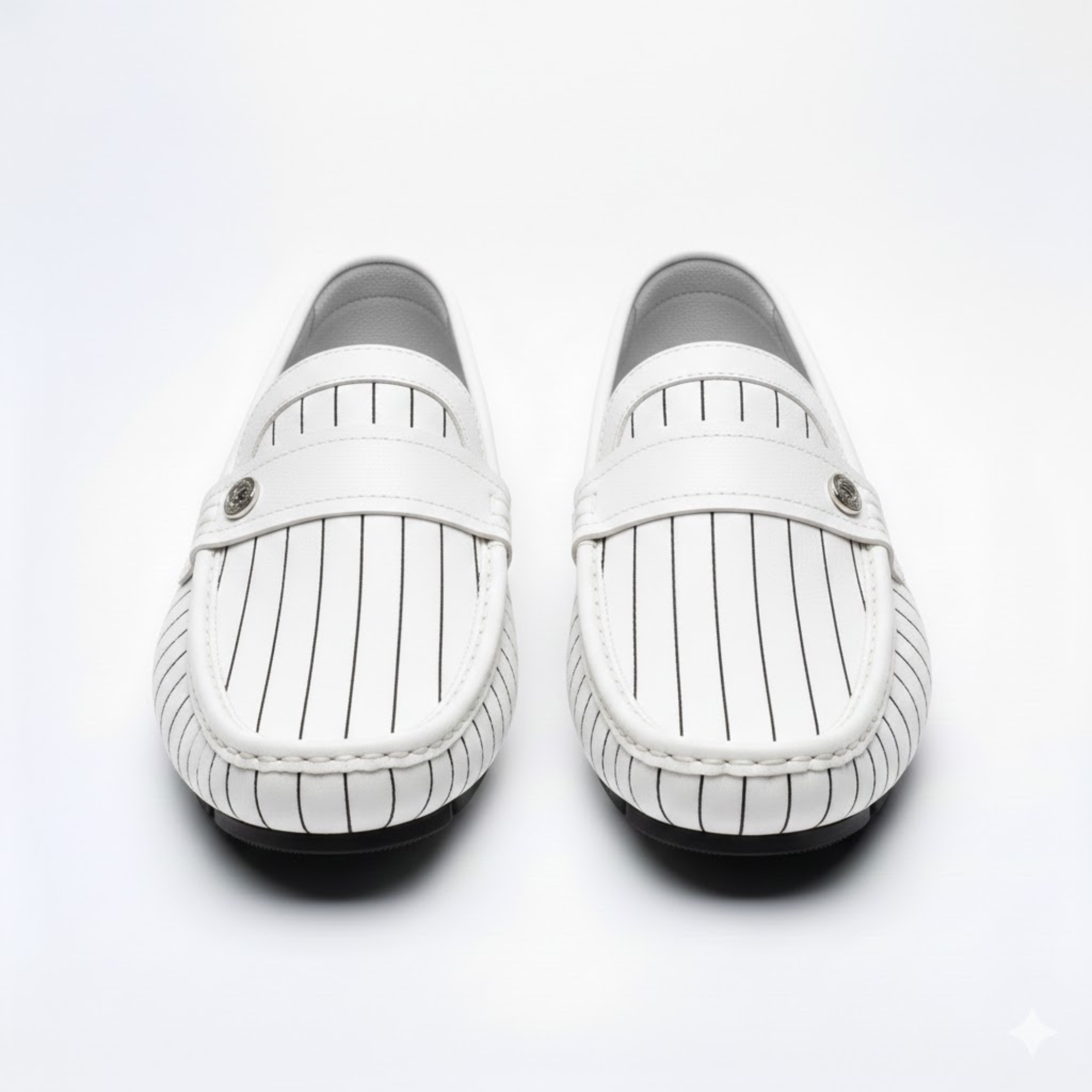 Mocassins en Cuir Véritable pour Hommes à Rayures et Bouton Décoratif à Enfiler