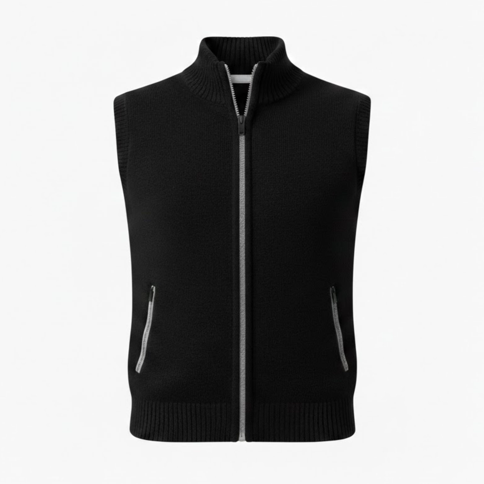 Gilet en maille sans manches avec fermeture éclair et col montant