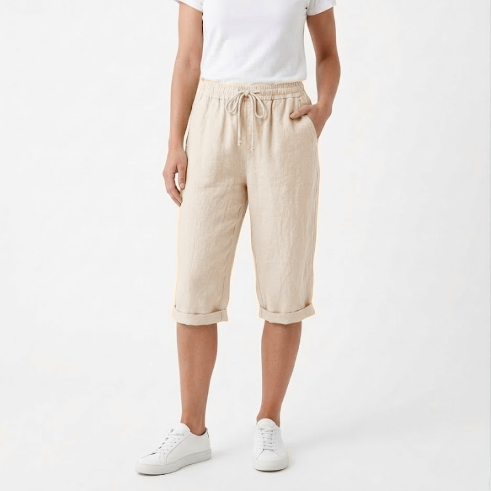 Short en Coton et Lin avec Taille Élastique et Poches pour Femmes