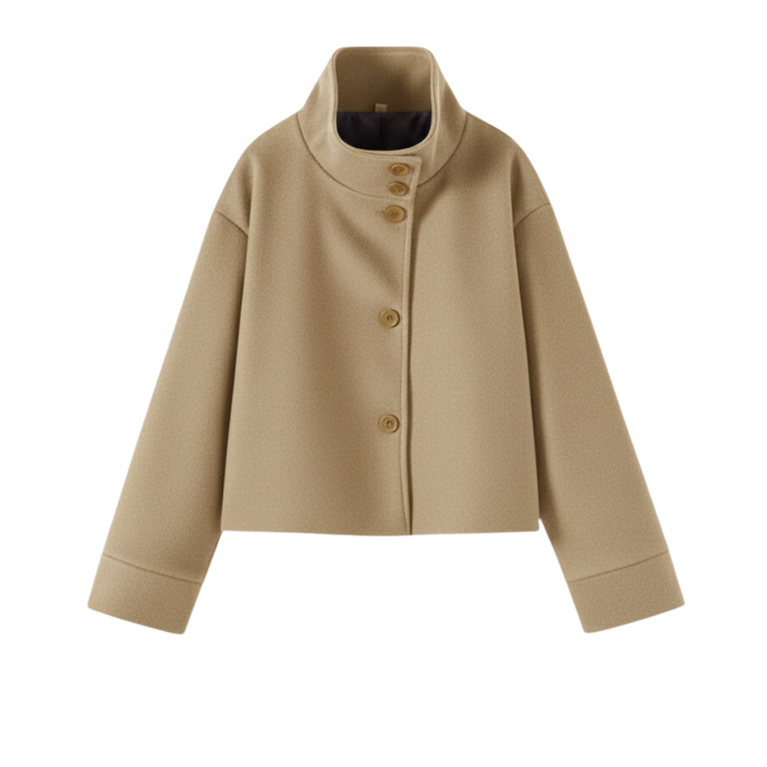 Manteau d’hiver pour femmes en laine à col montant, à simple boutonnage, coupe ample et manches longues