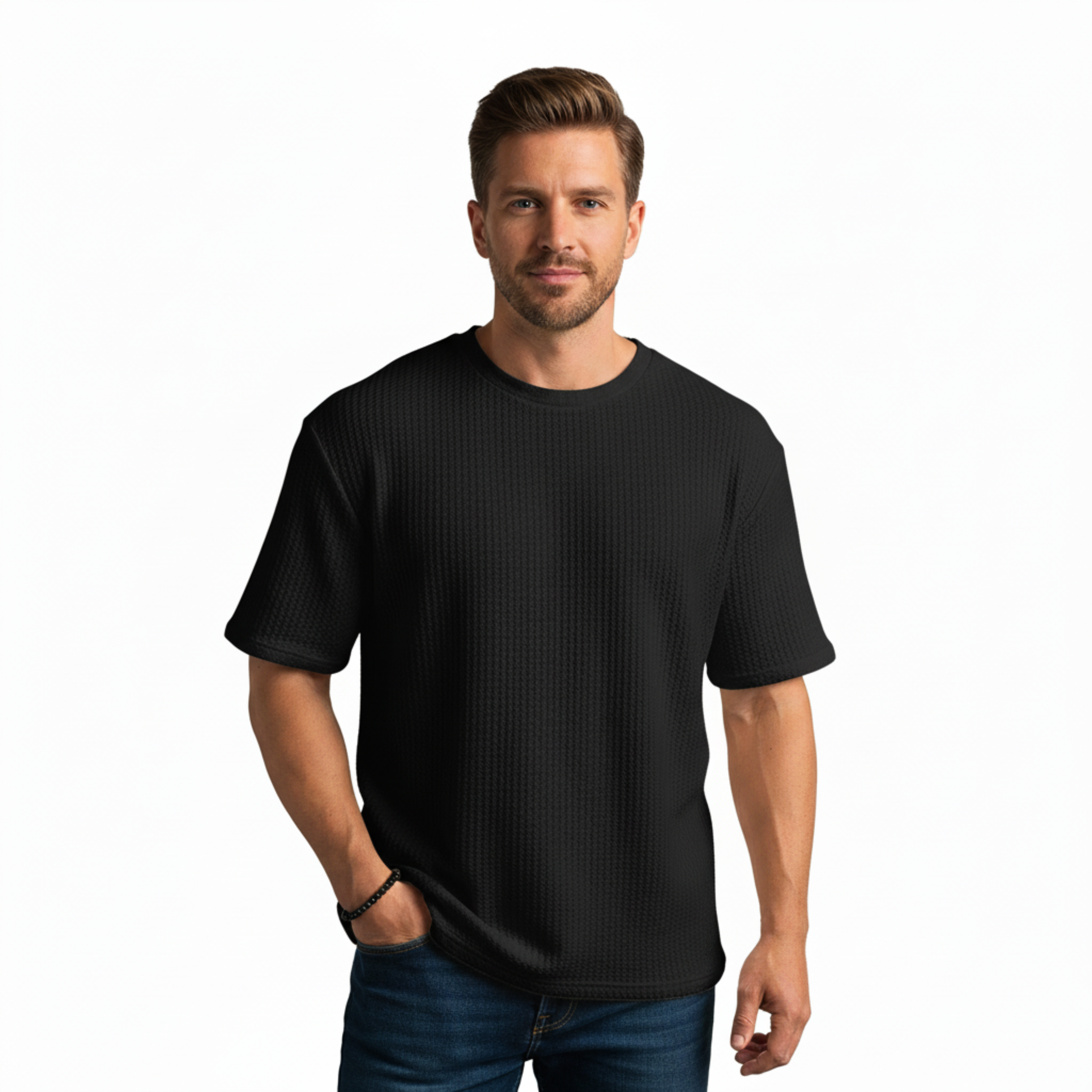 T-shirt Homme en Maille Tricotée Respirante à Manches Courtes et Col Rond