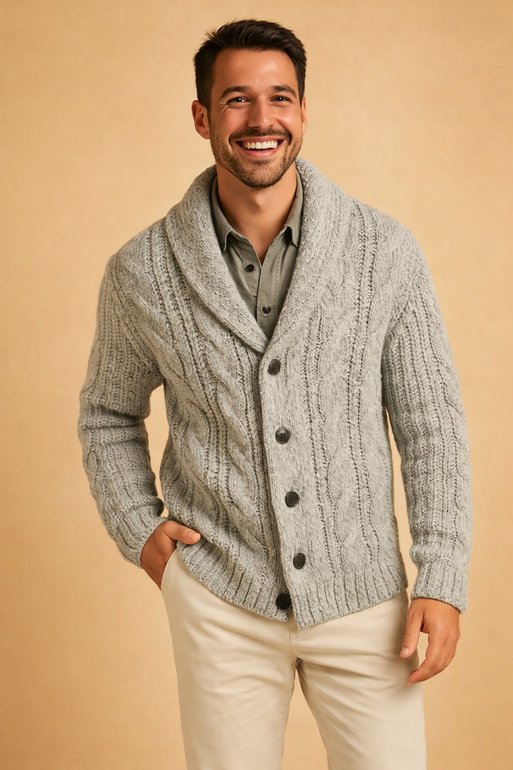 Cardigan Homme – Col Châle Fermeture Boutonnée Coupe Ajustée