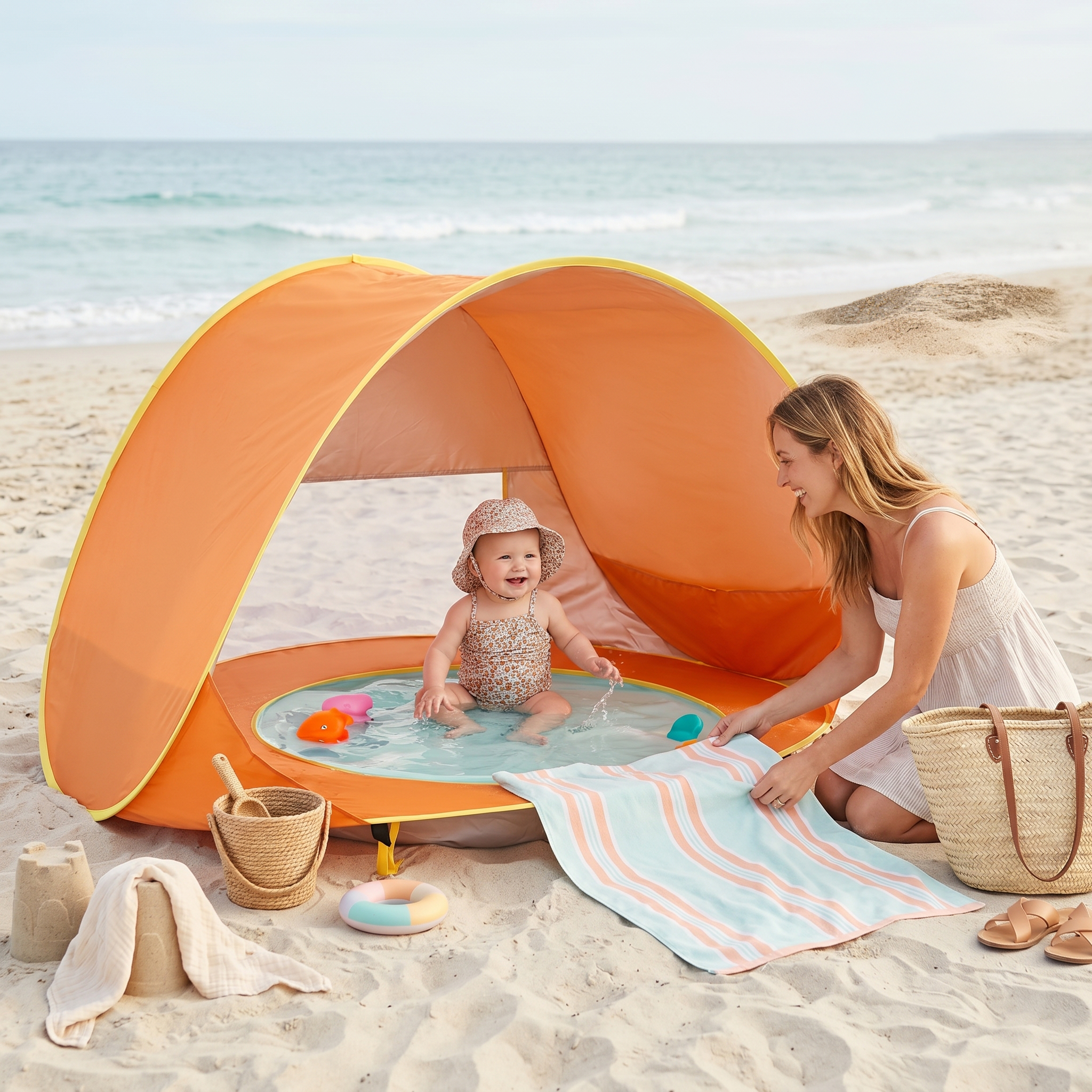 Tente de Plage Bébé avec Piscine Intégrée et Protection Solaire UPF 50+