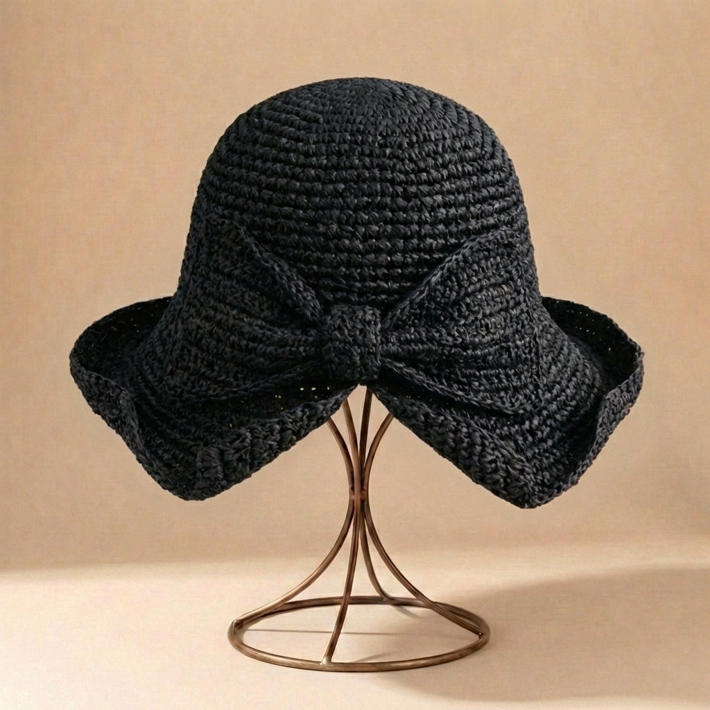 Chapeau de soleil pour femme - grand bord avec nœud - accessoire piscine