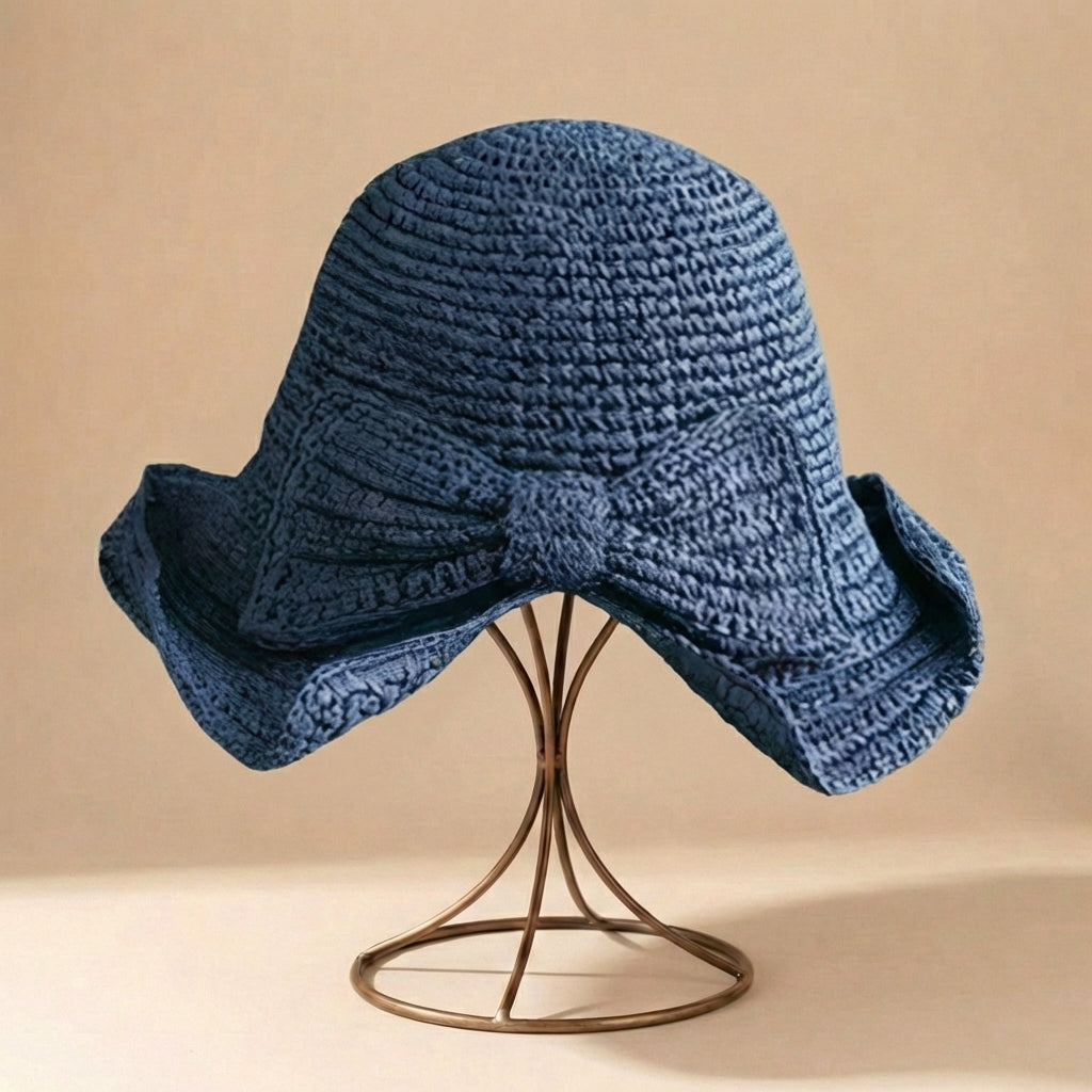 Chapeau de paille à grand bord femme - ruban avec nœud - accessoire voyage soleil