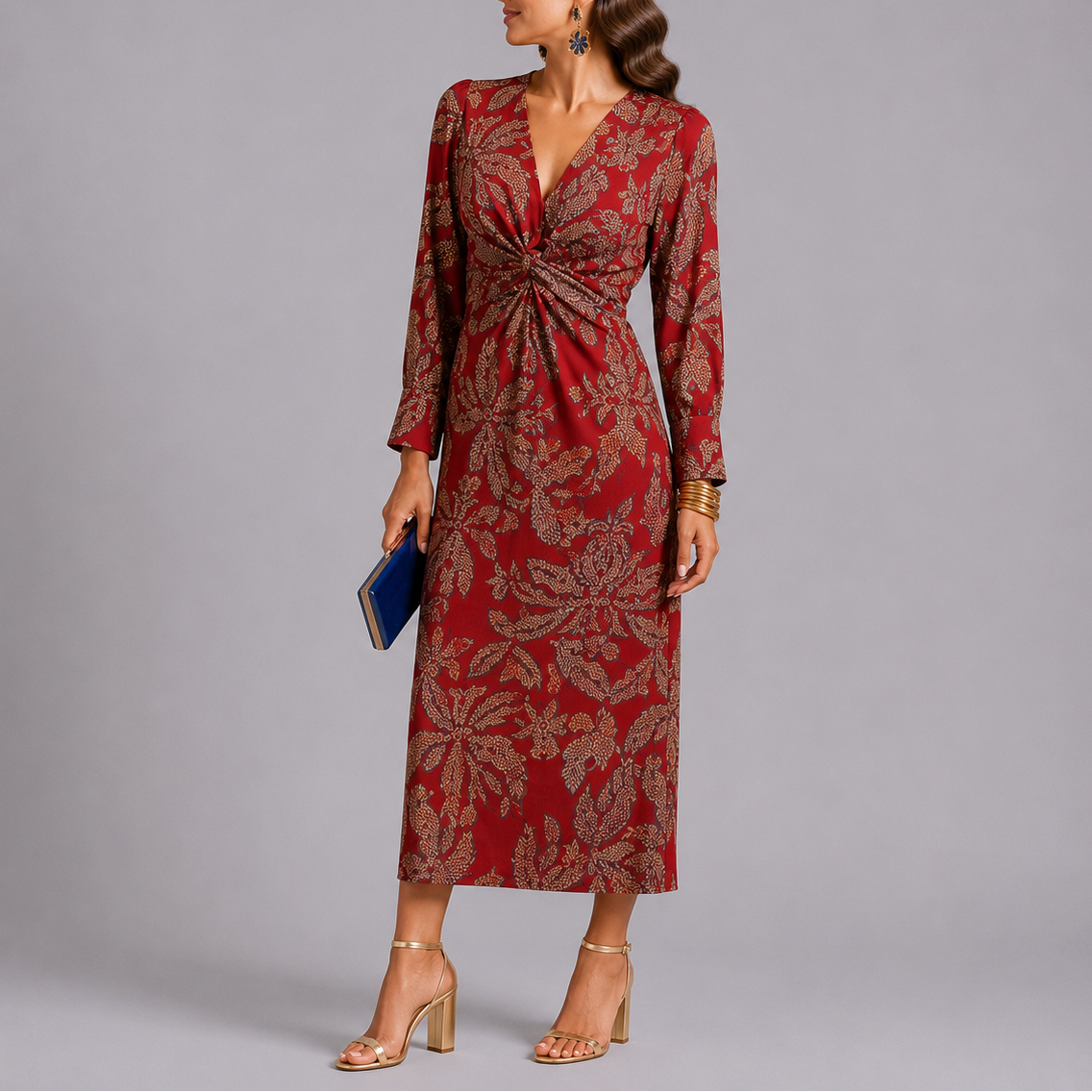 Robe Midi Manches Longues Florale
