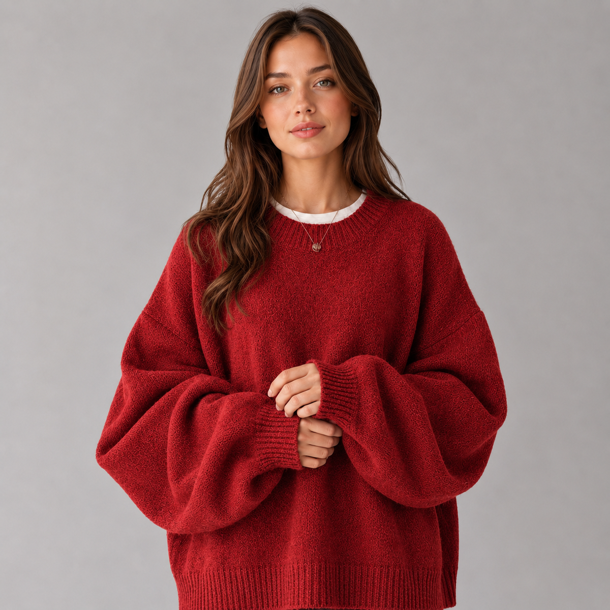Women's Knit Sweater - Crew Neck, Dropped Shoulders, and Side Slits, Relaxed Fit