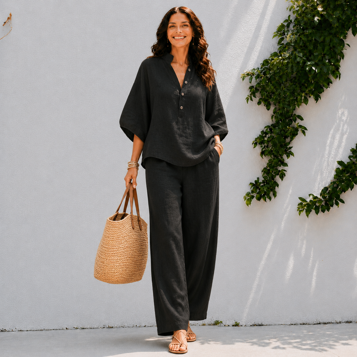 Ensemble deux pièces pour femme - chemise oversize et pantalon été