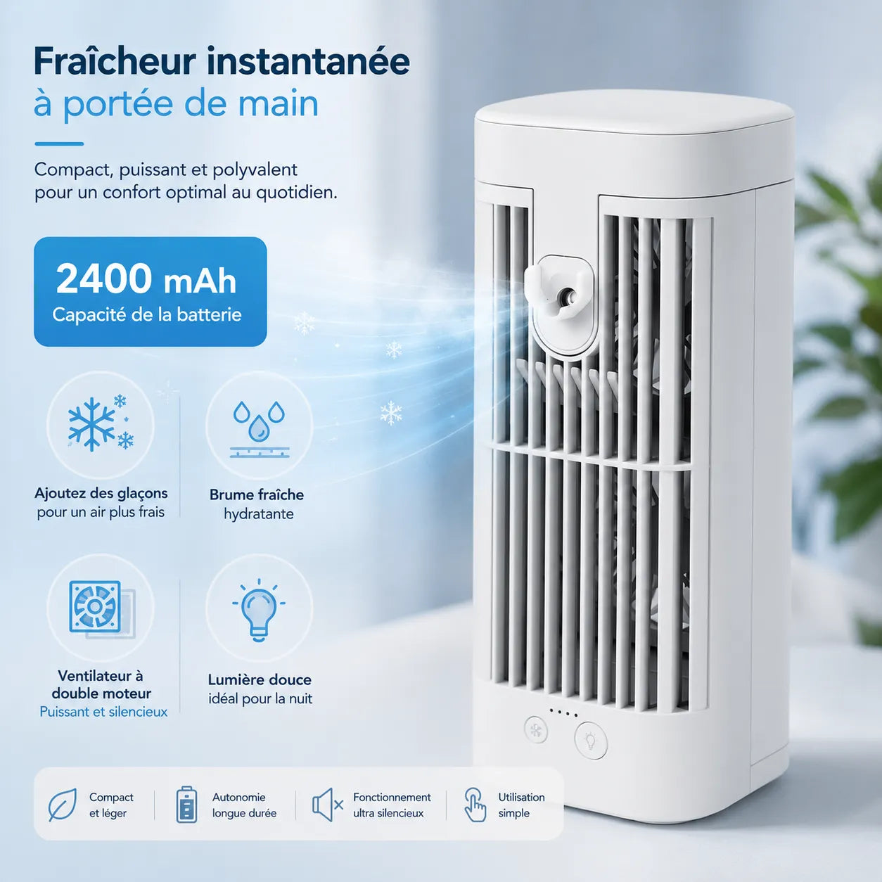 3-in-1 USB Mini Air Cooler with Night Light for Office and Bedroom