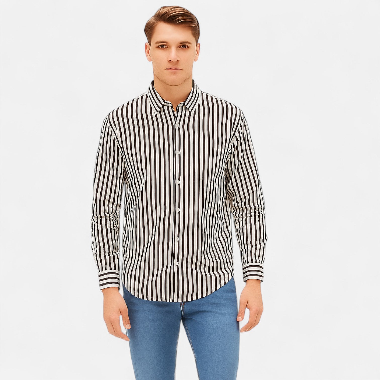 Ancienne Monde | Chemise Rayée à Manches Longues pour Homme – Superposition Légère, Élégance Côtière Intemporelle