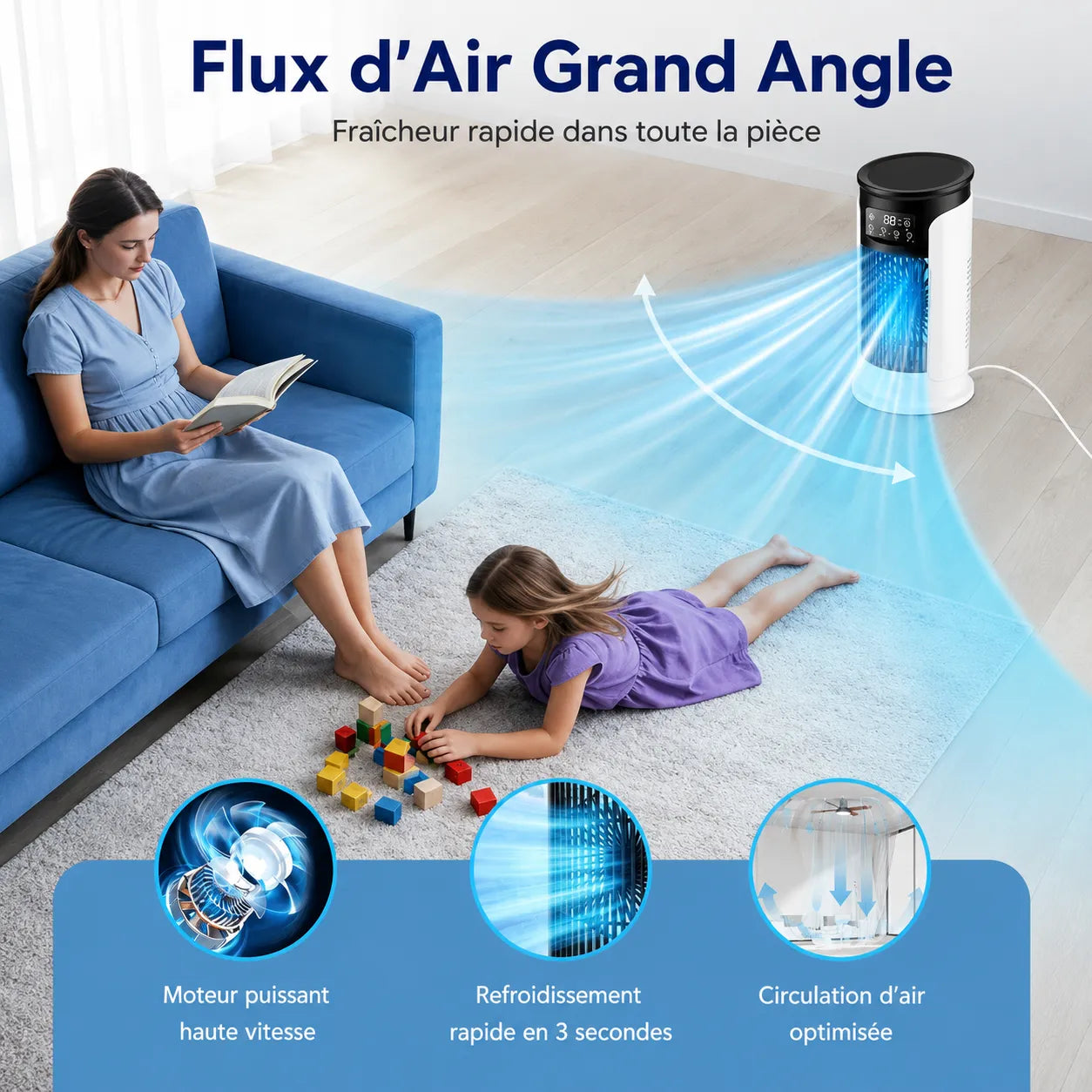 3-in-1 Portable Air Conditioner with Misting, 7-Color LED, and 6 Speeds