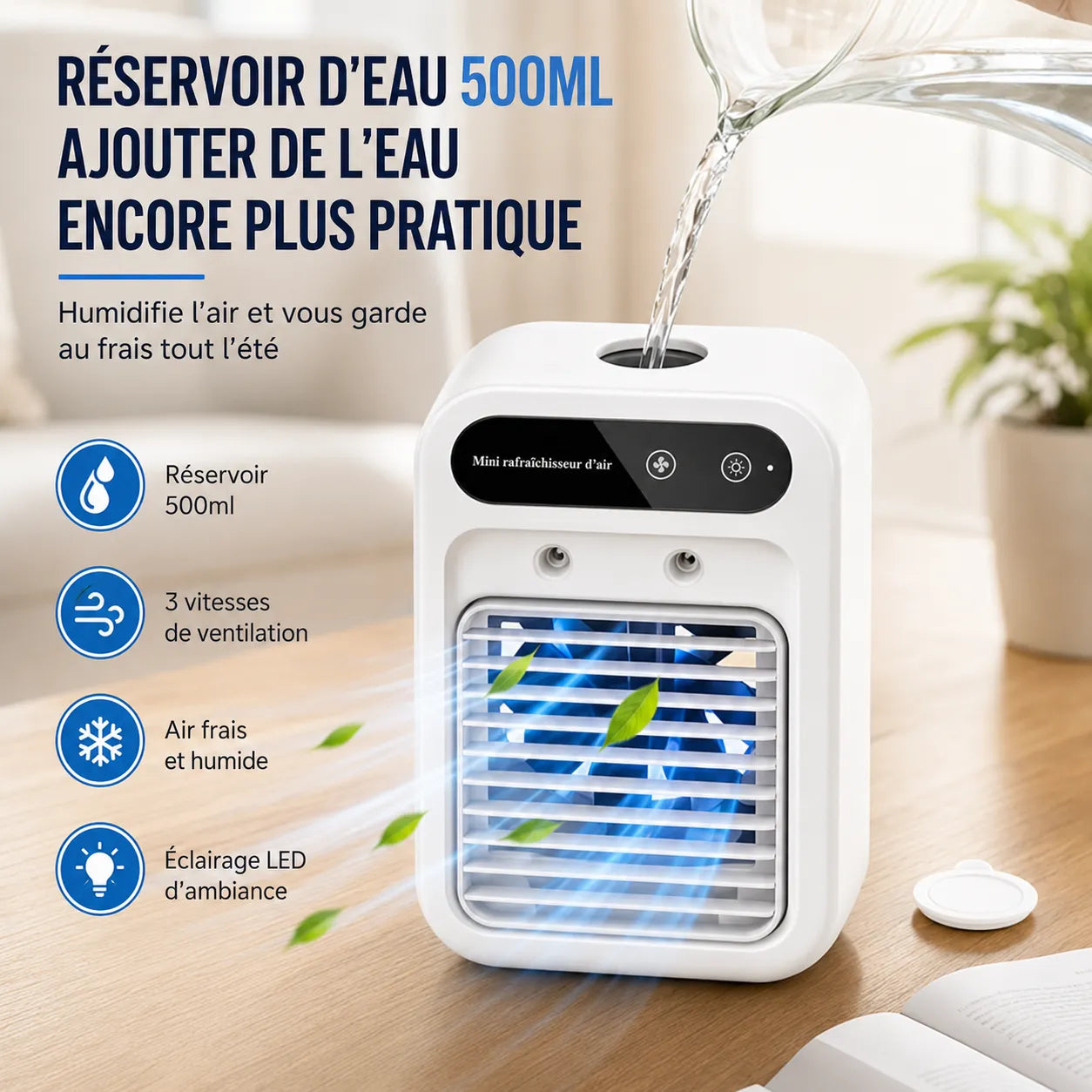 Portable USB Rechargeable Mini Air Conditioner with Misting, 500 ml Tank, and Dual Spray
