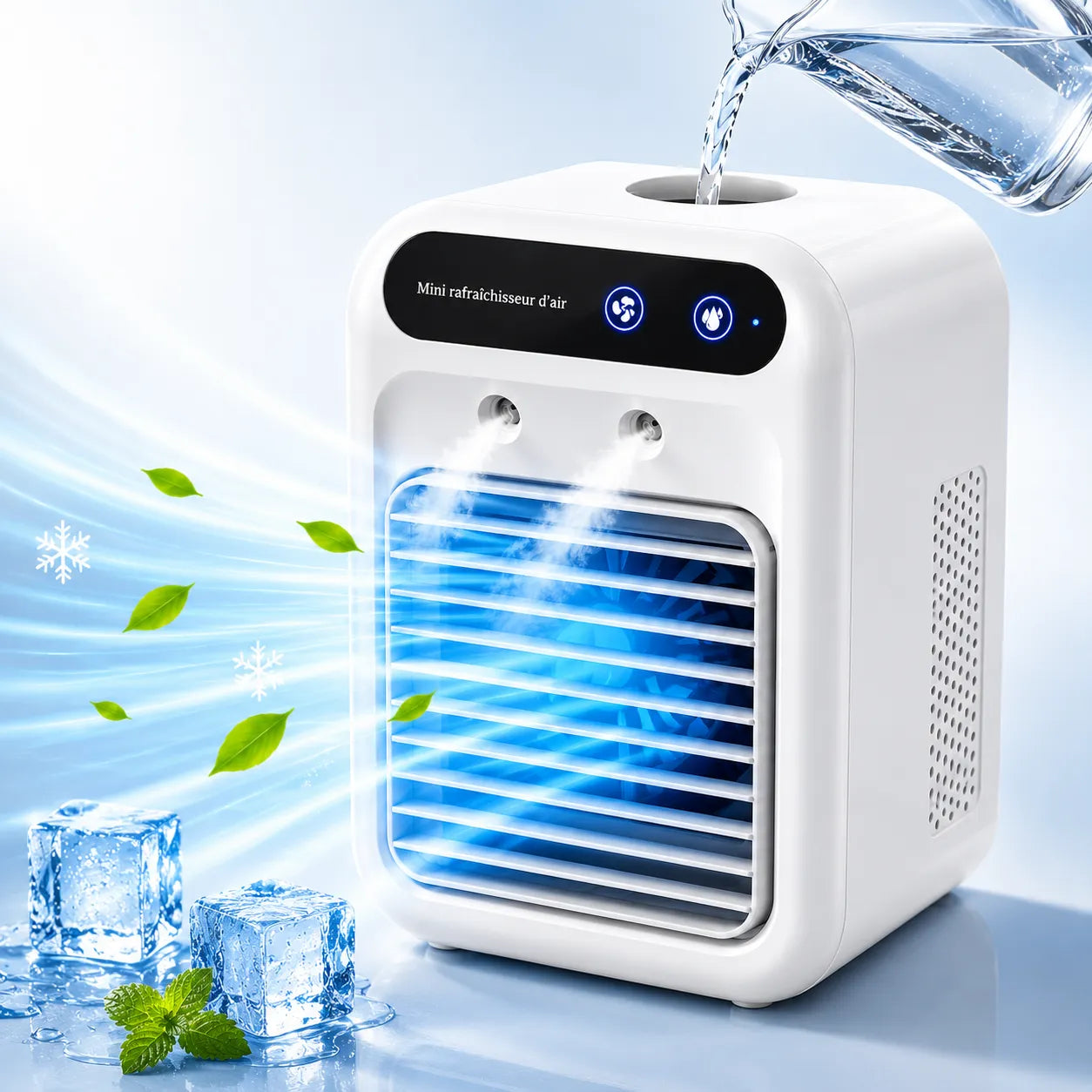 Portable USB Rechargeable Mini Air Conditioner with Misting, 500 ml Tank, and Dual Spray