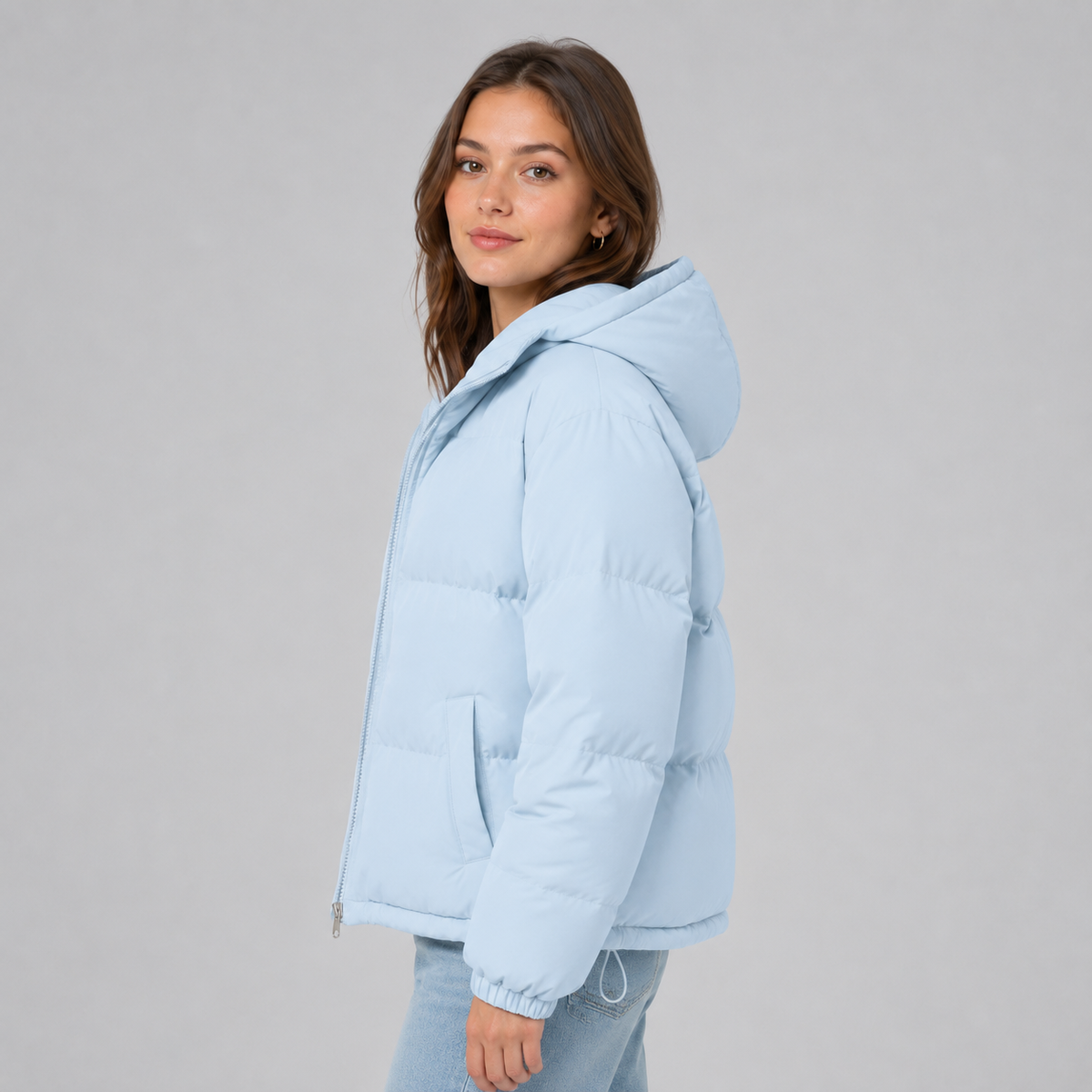 Unisex-Baumwoll-Steppjacke – Verstellbare Kapuze und sicherer Reißverschluss