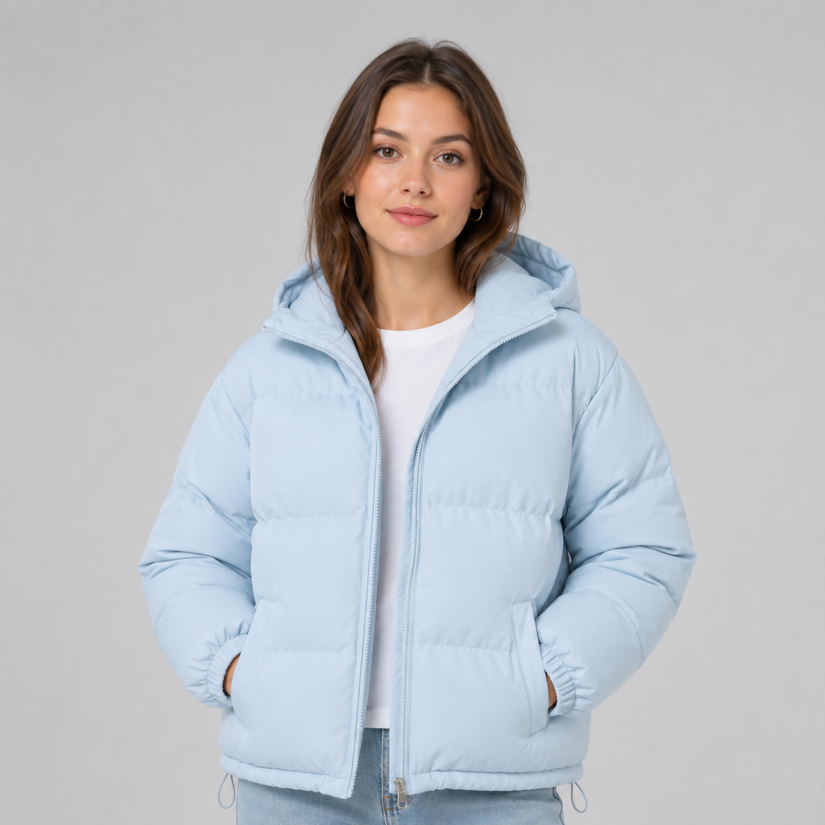 Unisex-Baumwoll-Steppjacke – Verstellbare Kapuze und sicherer Reißverschluss