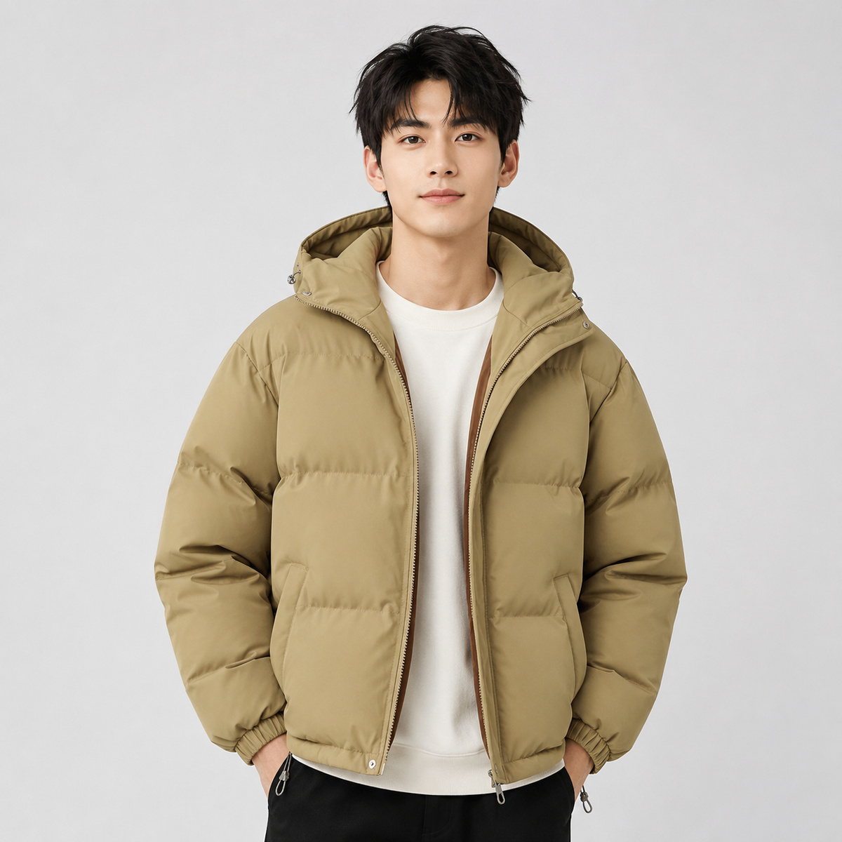 Unisex-Baumwoll-Steppjacke – Verstellbare Kapuze und sicherer Reißverschluss